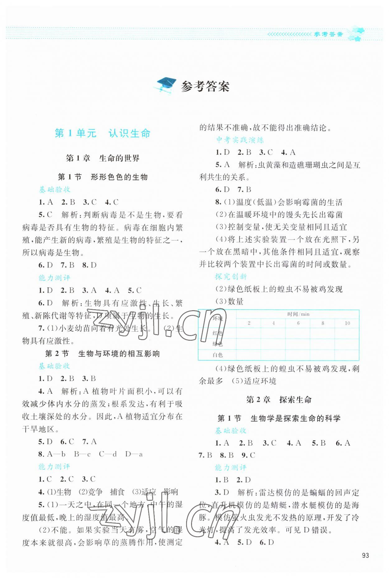 2023年课堂精练七年级生物上册北师大版云南专版 第1页