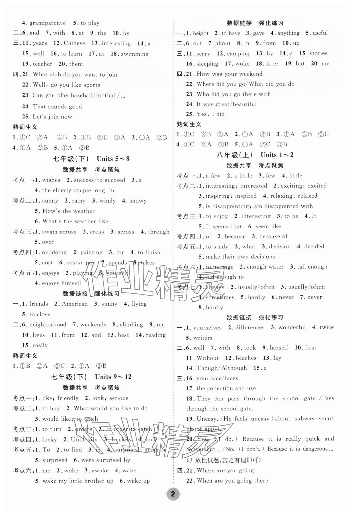 2025年中考大数据英语中考河北专版 参考答案第2页
