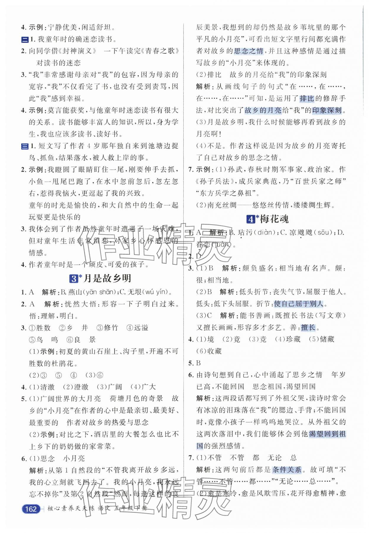2025年核心素養天天練五年級語文下冊人教版 參考答案第2頁