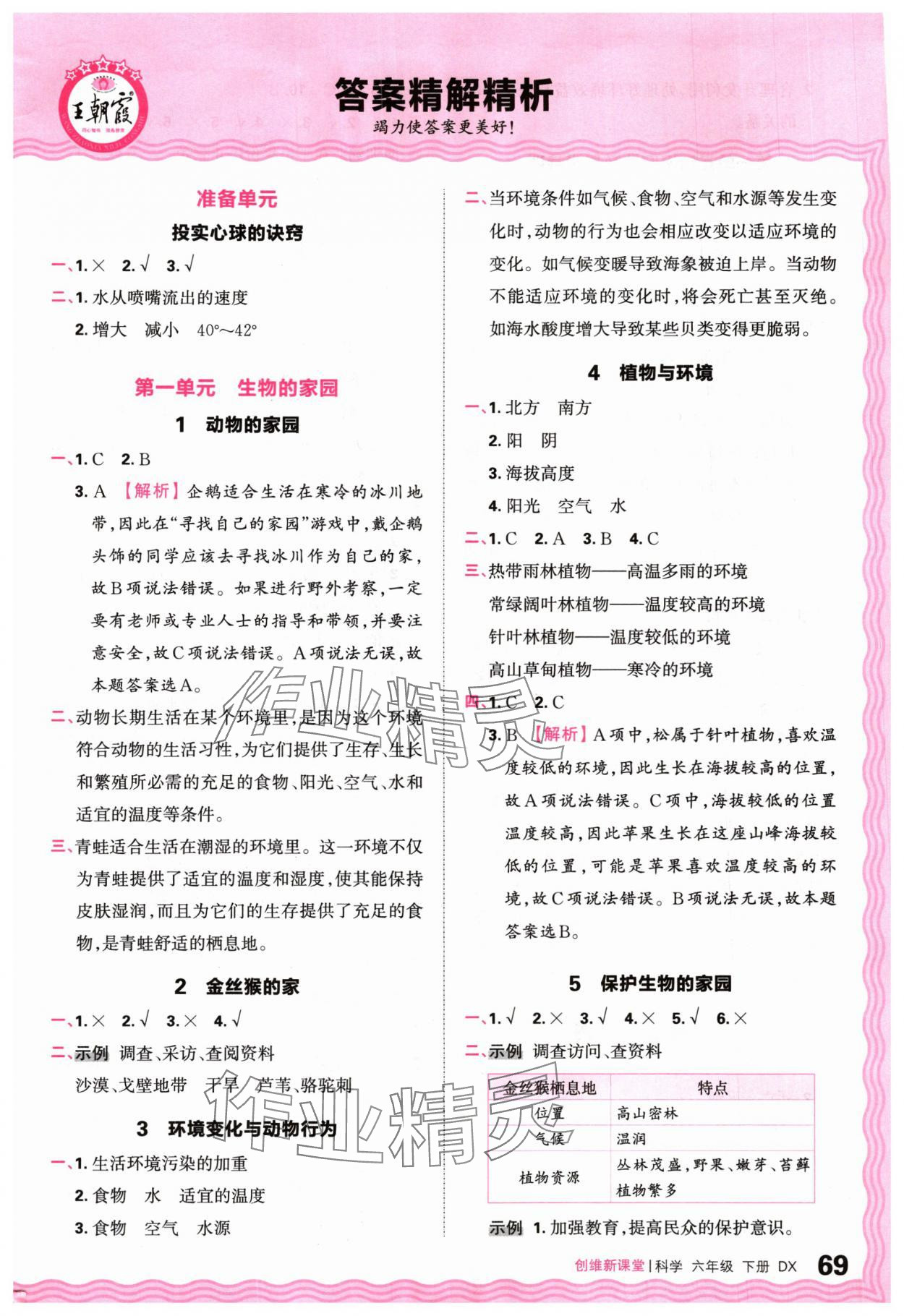 2024年創(chuàng)維新課堂六年級科學(xué)下冊大象版 參考答案第1頁