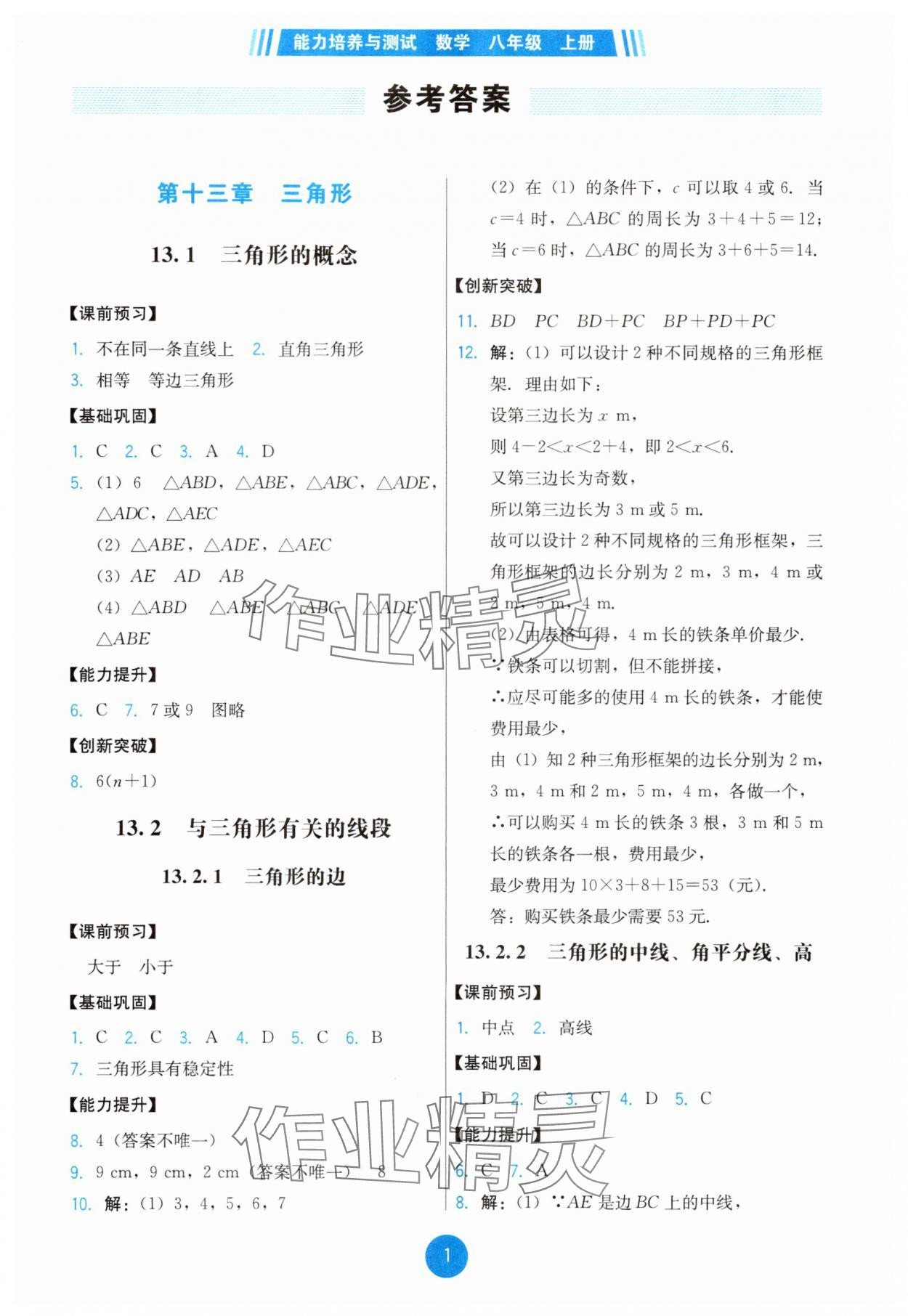 2025年能力培养与测试八年级数学上册人教版 第1页