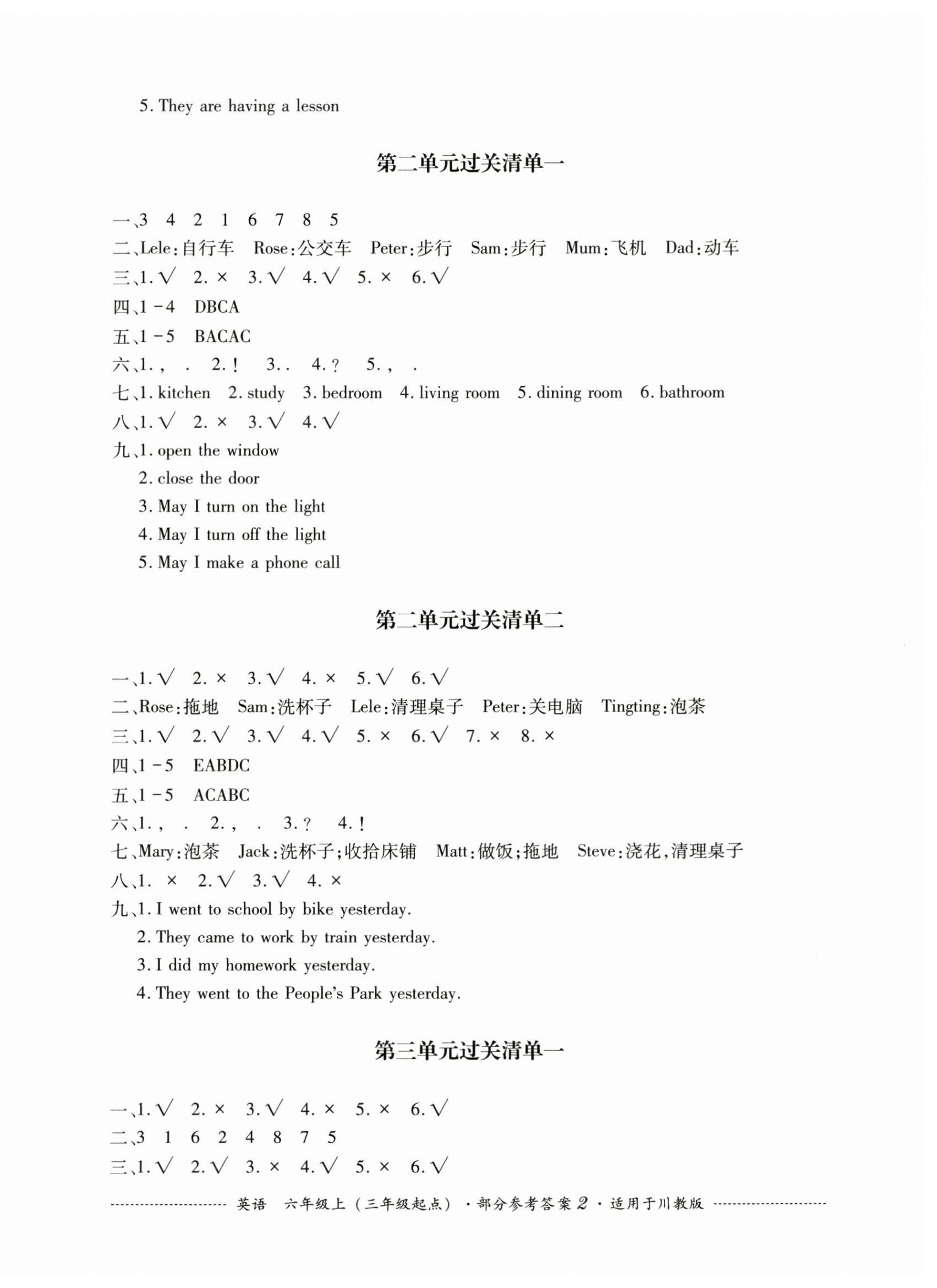 2024年过关清单四川教育出版社六年级英语上册川教版 第2页
