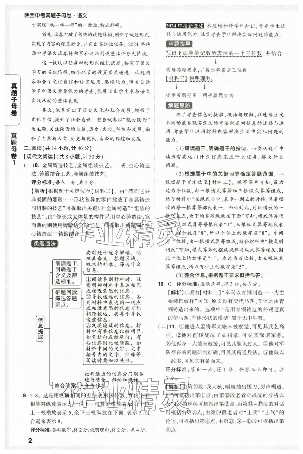 2025年万唯中考真题子母卷语文陕西专版 参考答案第2页