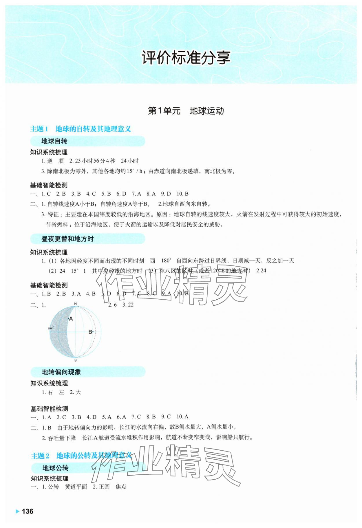 2024年高中地理學案.高中選擇性必修1滬教版 參考答案第1頁