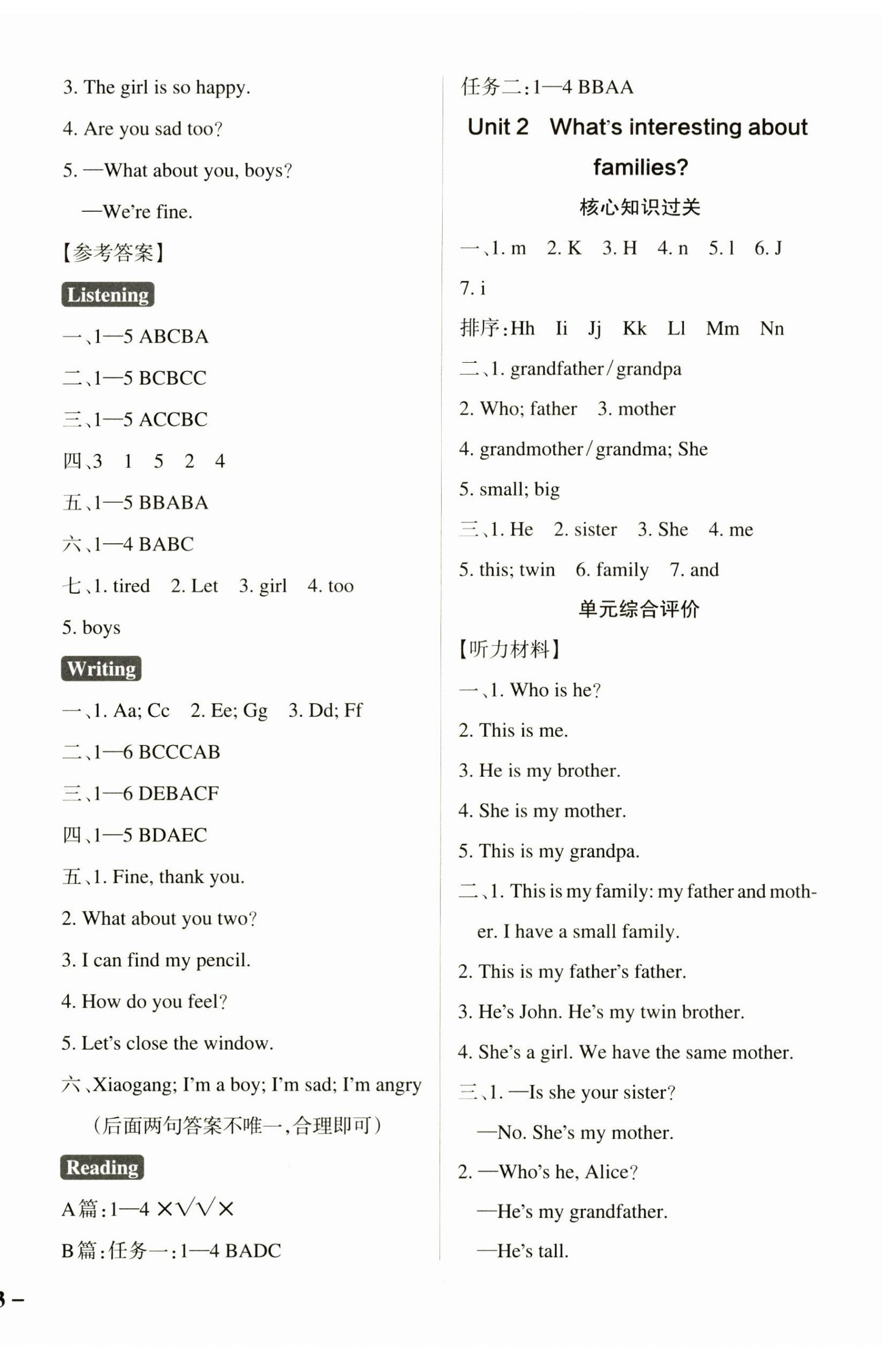 2024年小學(xué)學(xué)霸作業(yè)本三年級英語上冊滬教牛津版深圳專版 參考答案第2頁