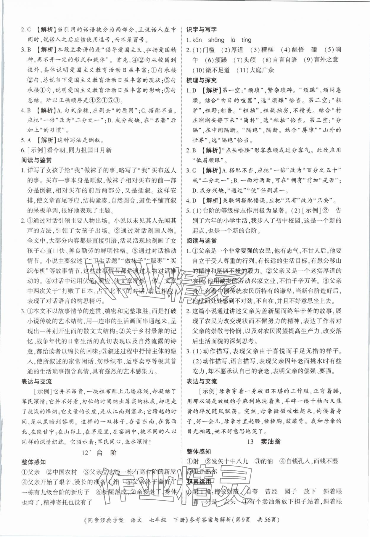 2025年同步經典學案七年級語文下冊人教版深圳專版 第9頁