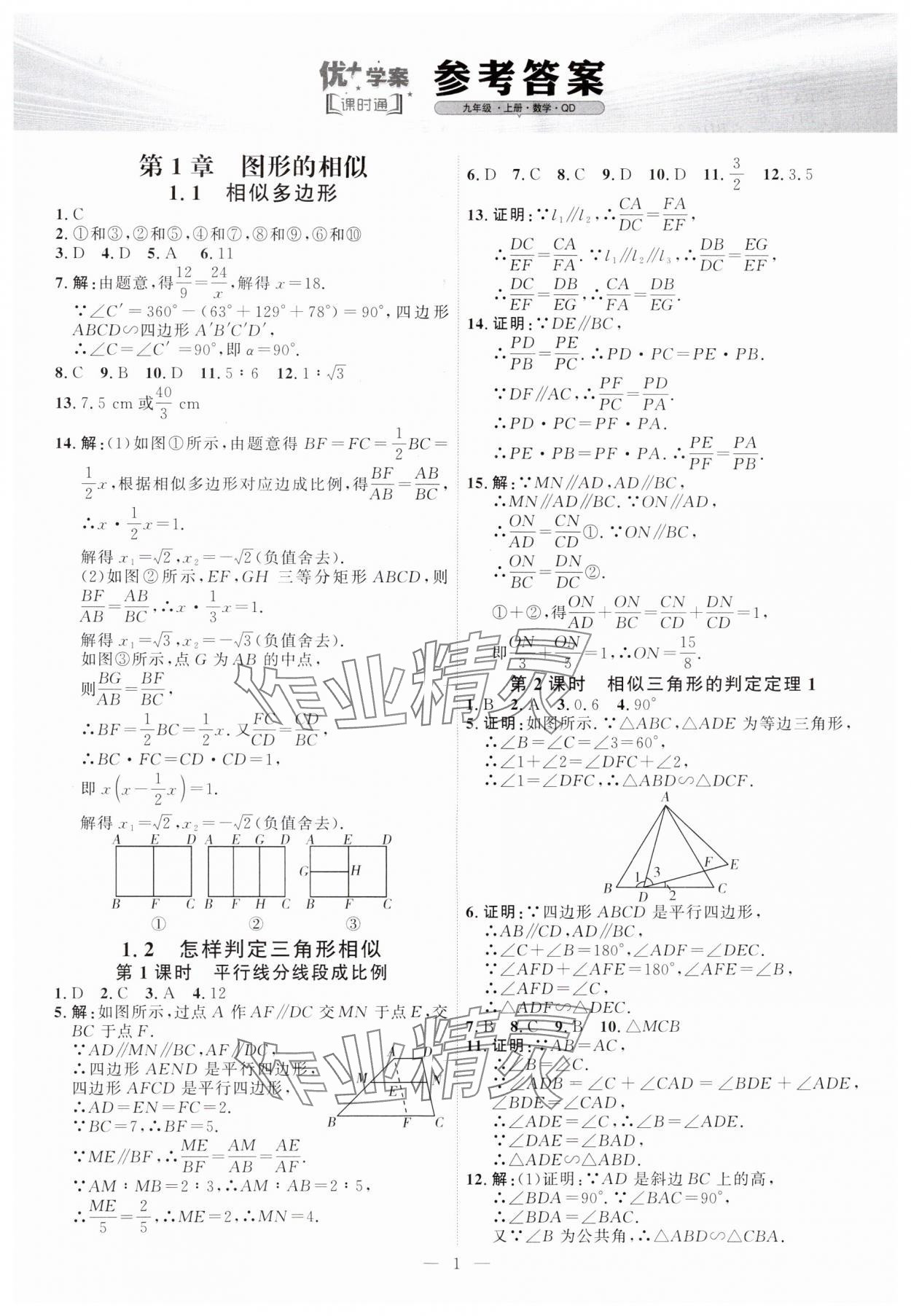 2024年優(yōu)加學案課時通九年級數(shù)學上冊青島版 第1頁