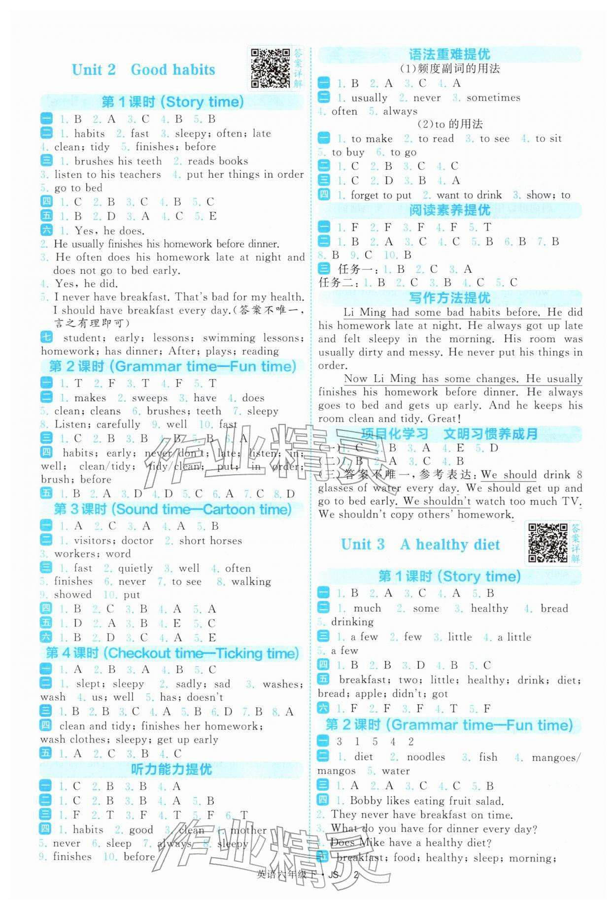 2026年經(jīng)綸學(xué)典提高班六年級英語下冊譯林版&nbsp;參考答案第2頁