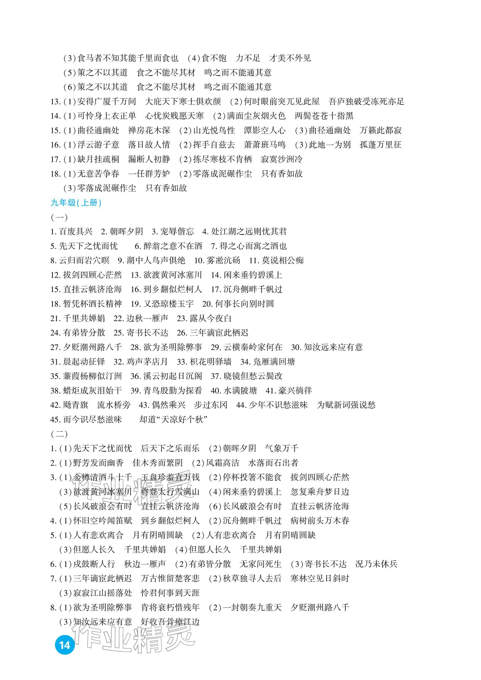2026年中考总复习新疆文化出版社语文&nbsp;参考答案第14页