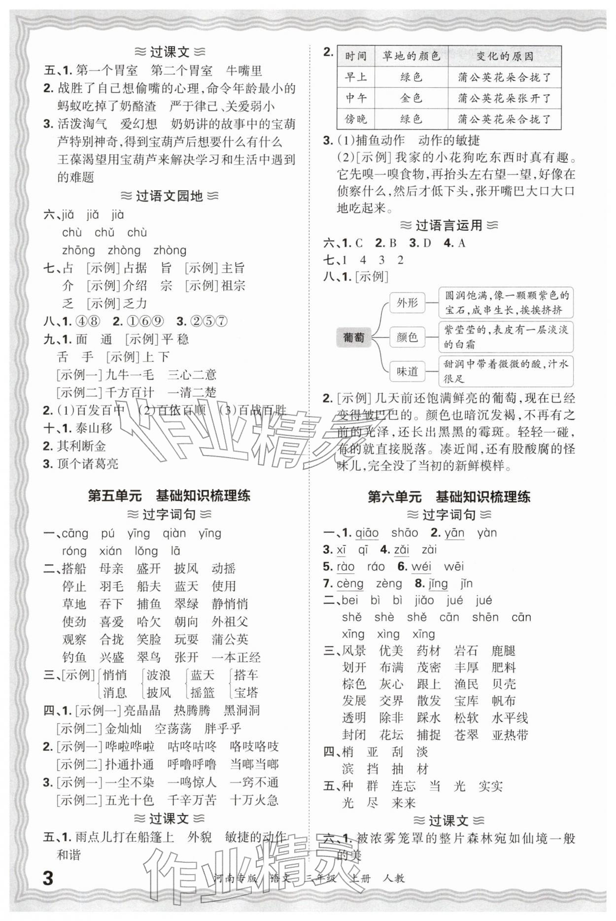 2026年王朝霞各地期末试卷精选三年级语文上册人教版河南专版&nbsp;参考答案第3页