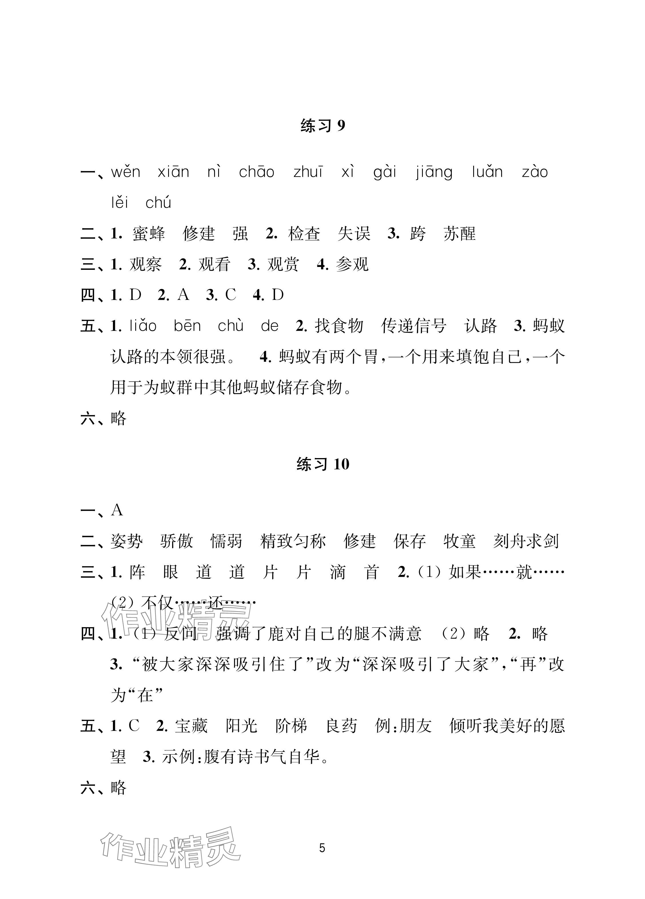 2024年暑假乐园南京大学出版社三年级合订本&nbsp;参考答案第5页