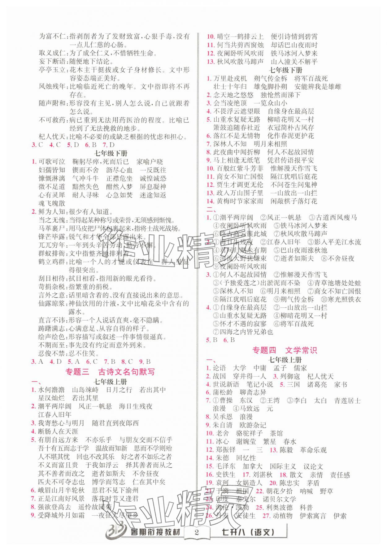 2025年暑期衔接教材七年级语文 第2页