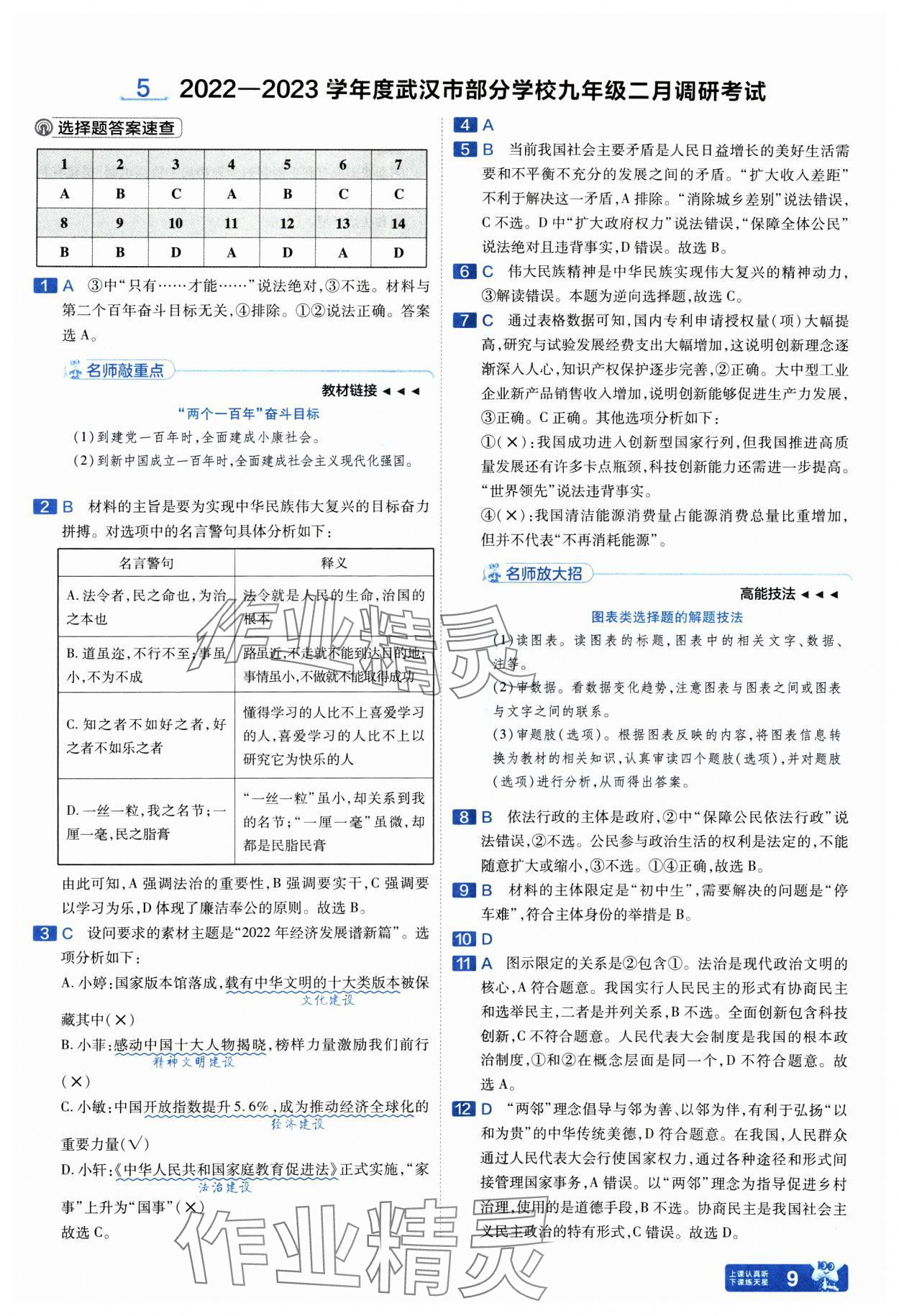 2025年金考卷45套匯編道德與法治武漢專版 參考答案第9頁(yè)