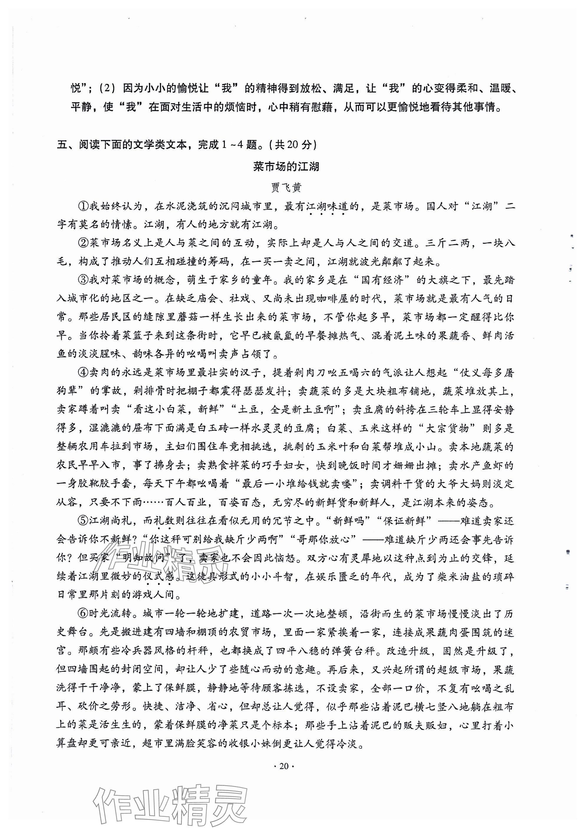 2024年全息大語文滿分專題練九年級(jí)上冊(cè)武漢專版 參考答案第20頁(yè)