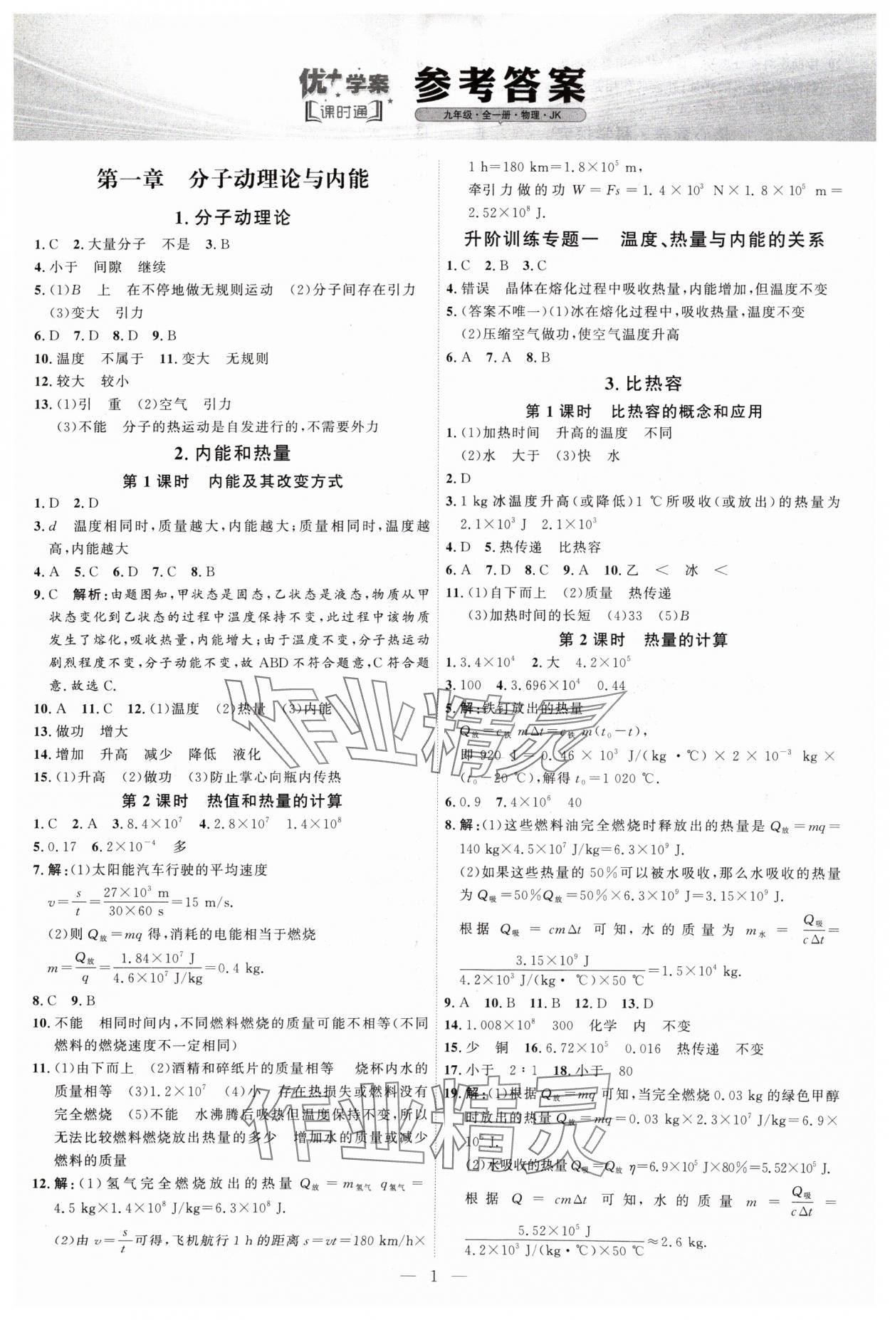 2024年優(yōu)加學(xué)案課時通九年級物理全一冊教科版 第1頁