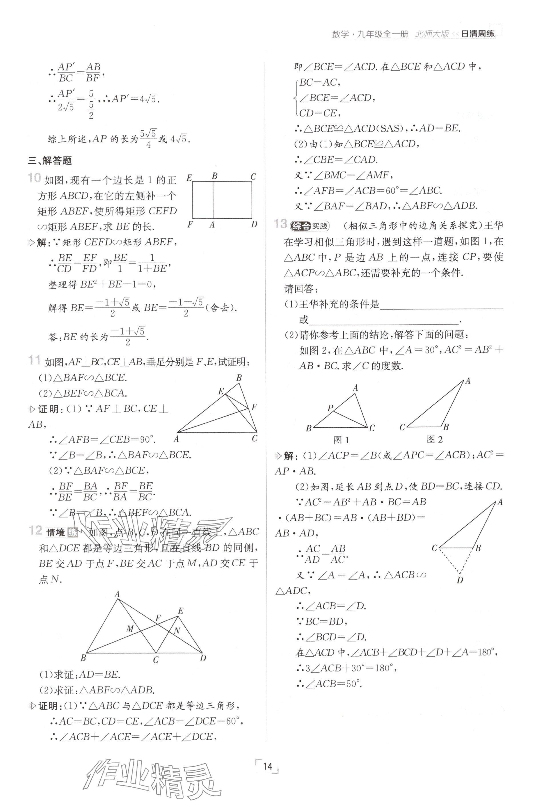 2024年日清周練九年級(jí)數(shù)學(xué)全一冊(cè)北師大版 參考答案第14頁(yè)