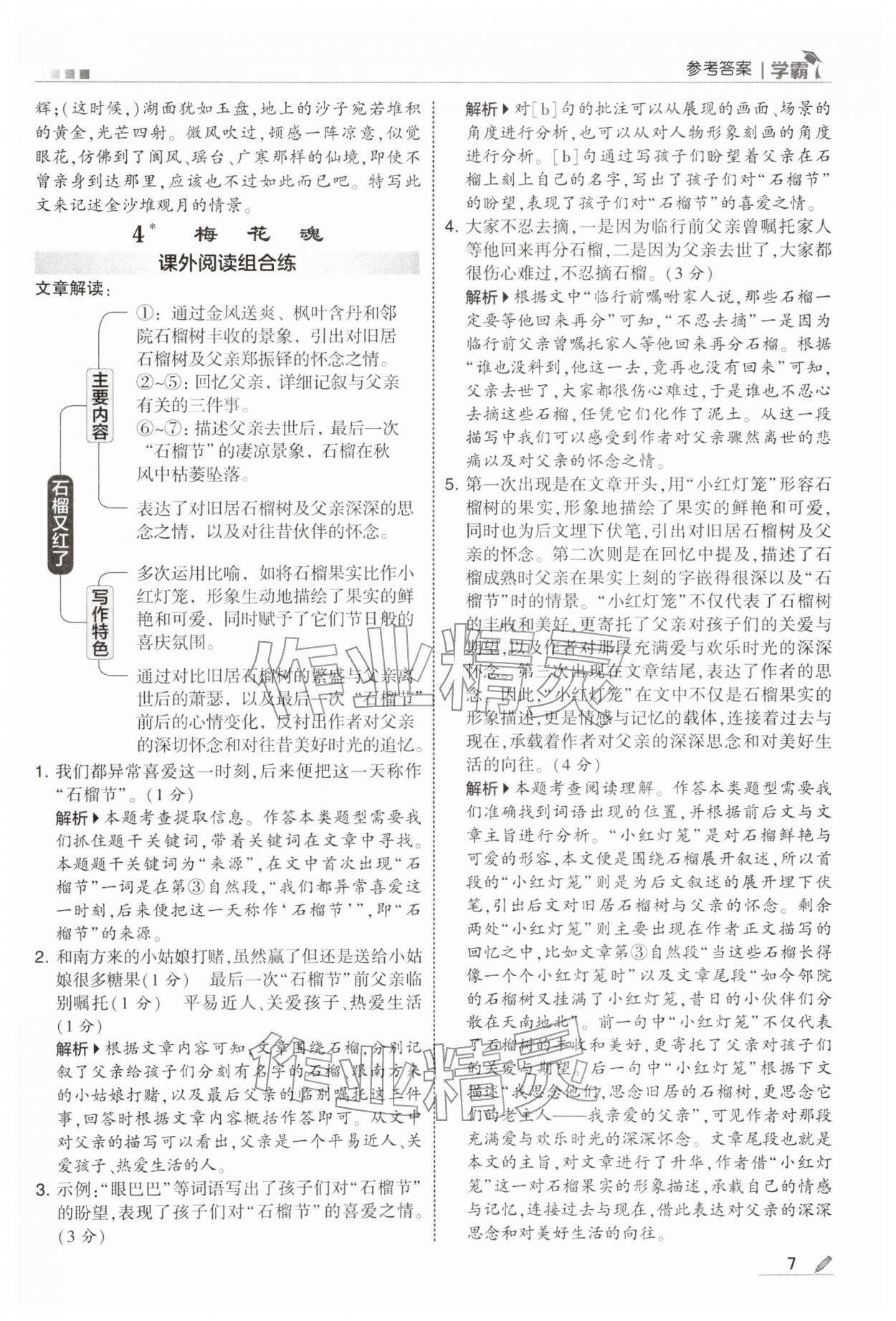 2026年学霸五年级语文下册人教版&nbsp;参考答案第7页