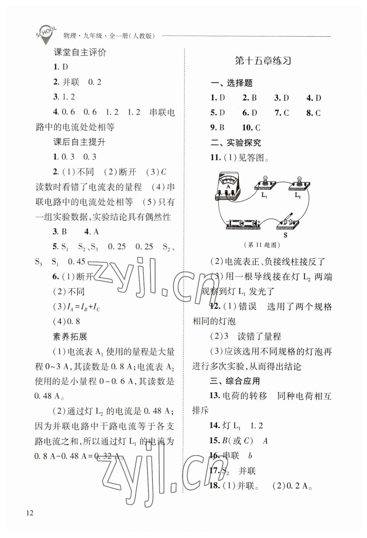 2023年新課程問(wèn)題解決導(dǎo)學(xué)方案九年級(jí)物理全一冊(cè)人教版 參考答案第12頁(yè)