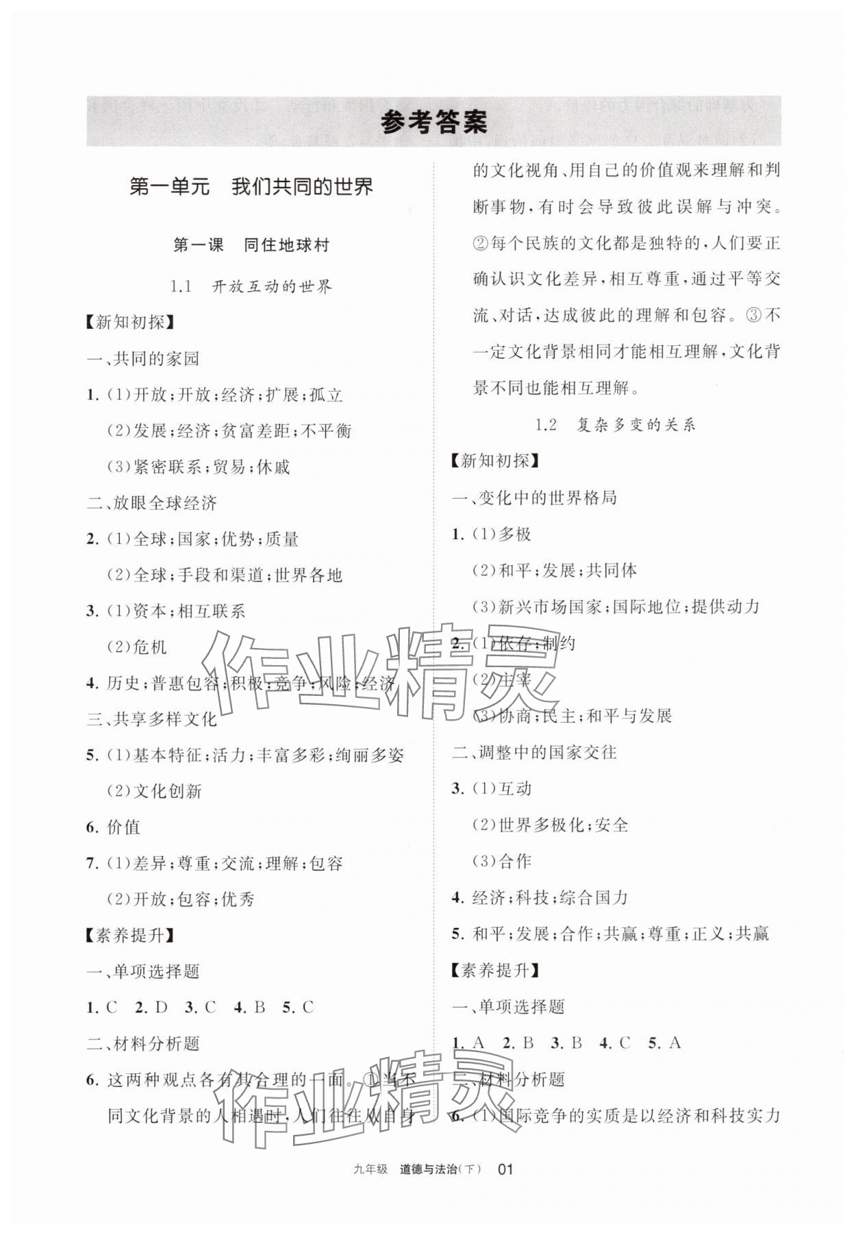 2025年学习之友九年级道德与法治下册人教版 参考答案第1页