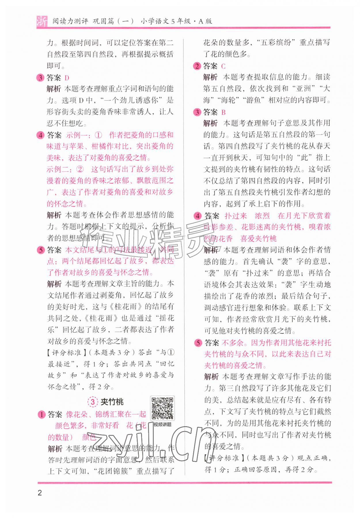 2026年木头马阅读力测评五年级语文A版浙江专版&nbsp;第2页