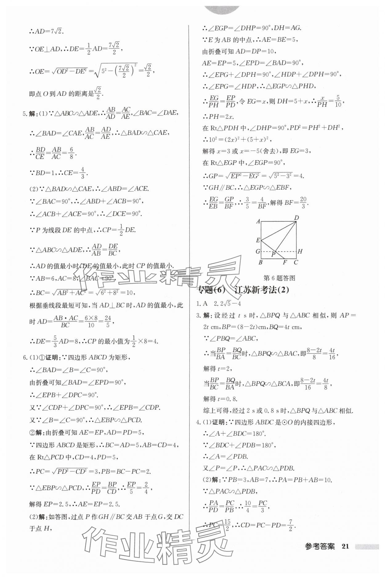 2024年启东中学作业本九年级数学下册苏科版盐城专版 参考答案第21页