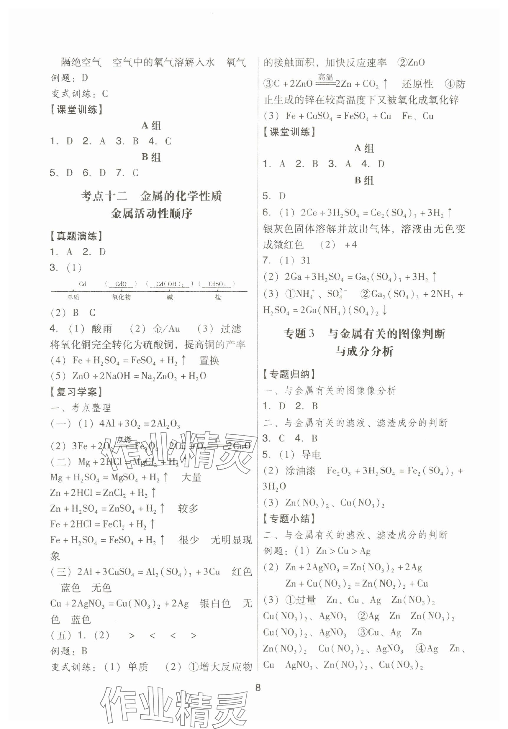 2024年經典中考化學 參考答案第8頁