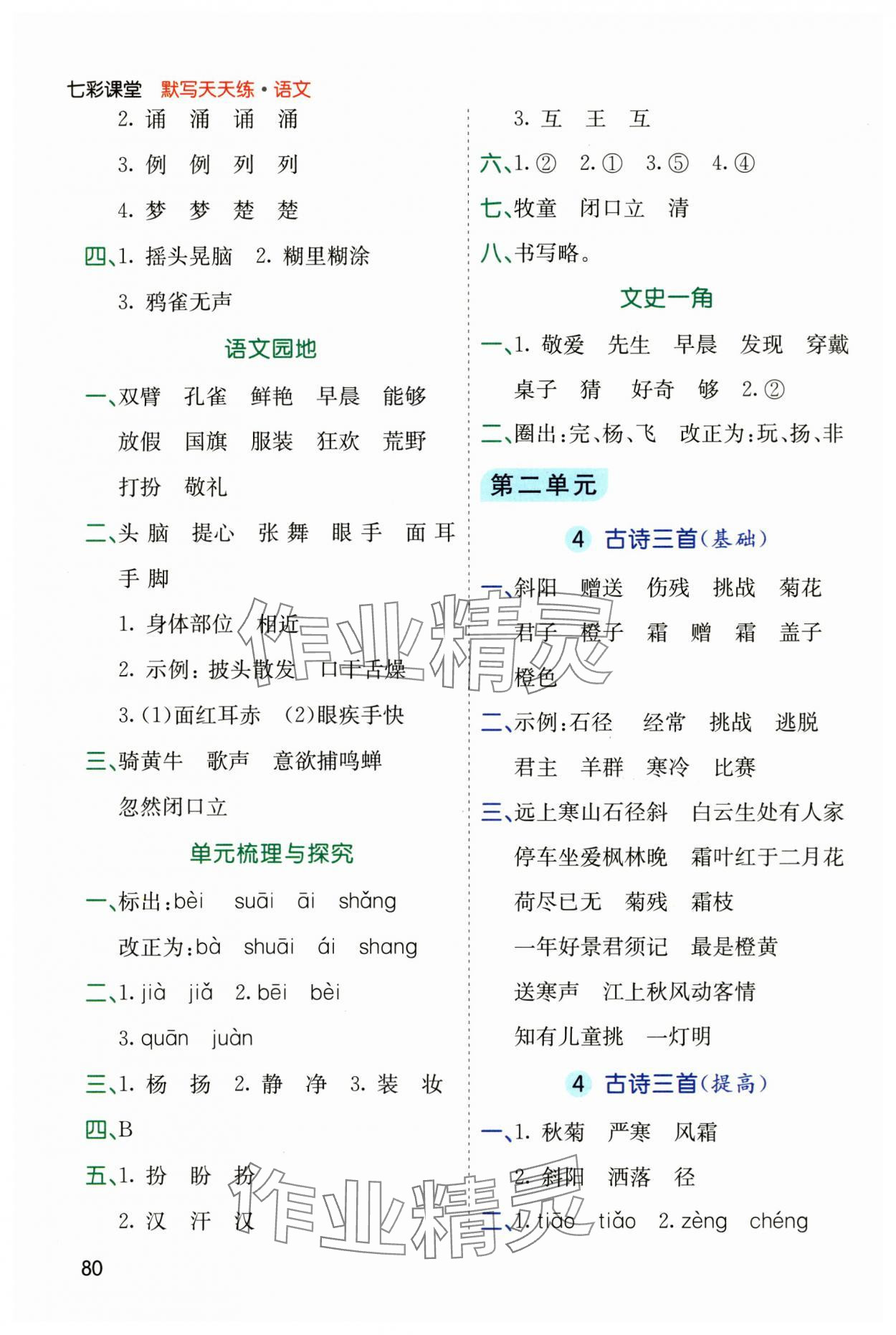 2024年七彩课堂默写天天练三年级语文上册人教版 第2页