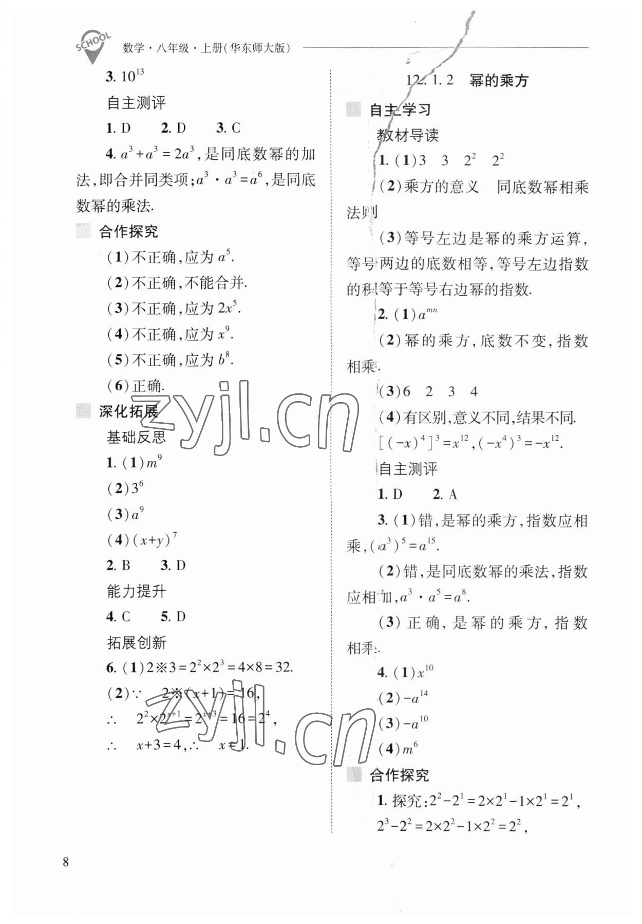 2023年新課程問題解決導(dǎo)學(xué)方案八年級數(shù)學(xué)上冊華師大版 參考答案第8頁