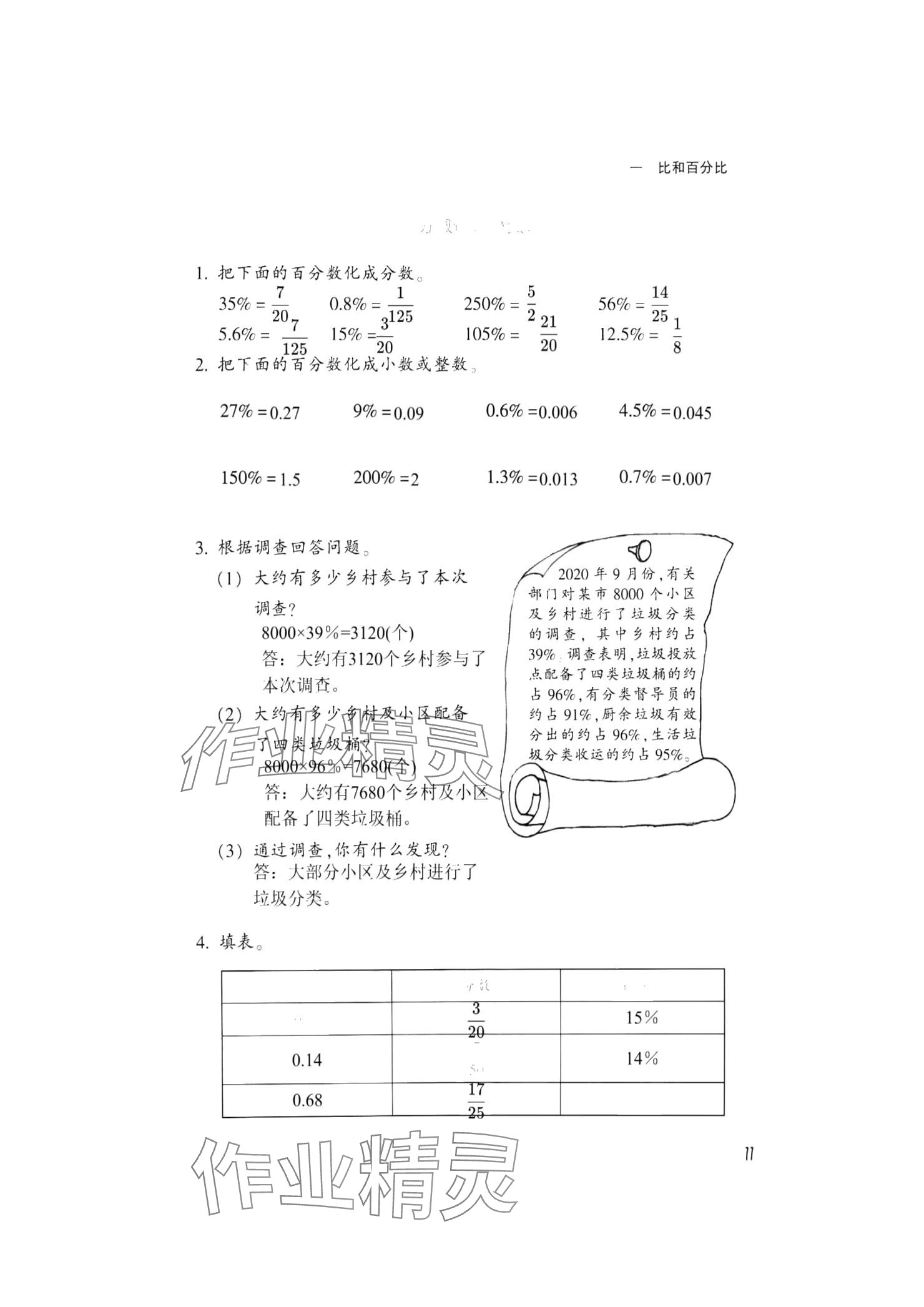 2024年作業(yè)本浙江教育出版社六年級數(shù)學上冊浙教版 參考答案第11頁