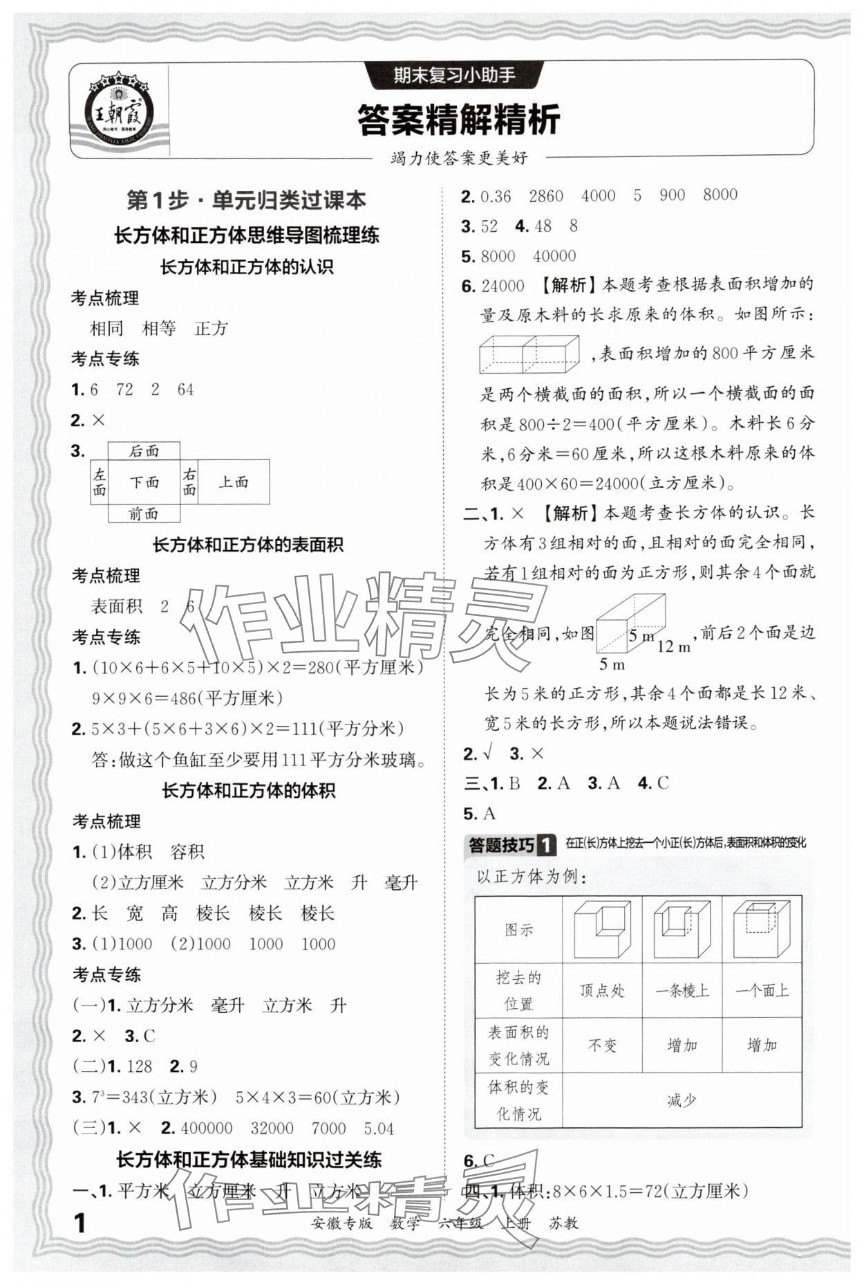 2024年王朝霞期末試卷研究六年級(jí)數(shù)學(xué)上冊(cè)蘇教版安徽專版 參考答案第1頁(yè)