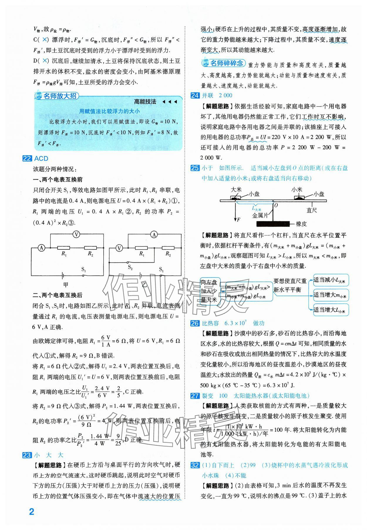 2024年金考卷45套汇编物理河北专版 参考答案第2页