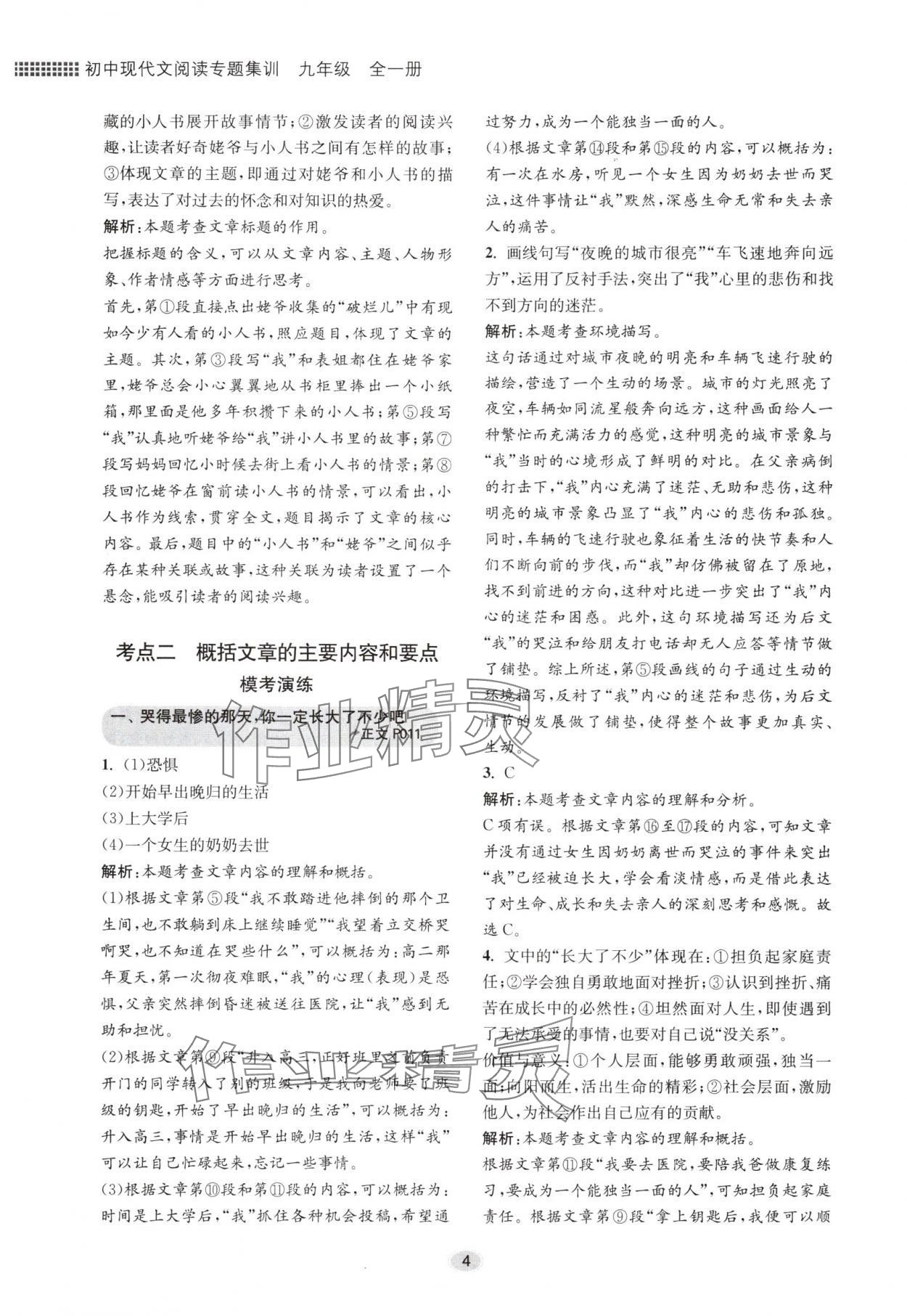 2024年初中現(xiàn)代文閱讀專題集訓(xùn)九年級(jí)語(yǔ)文人教版 參考答案第4頁(yè)