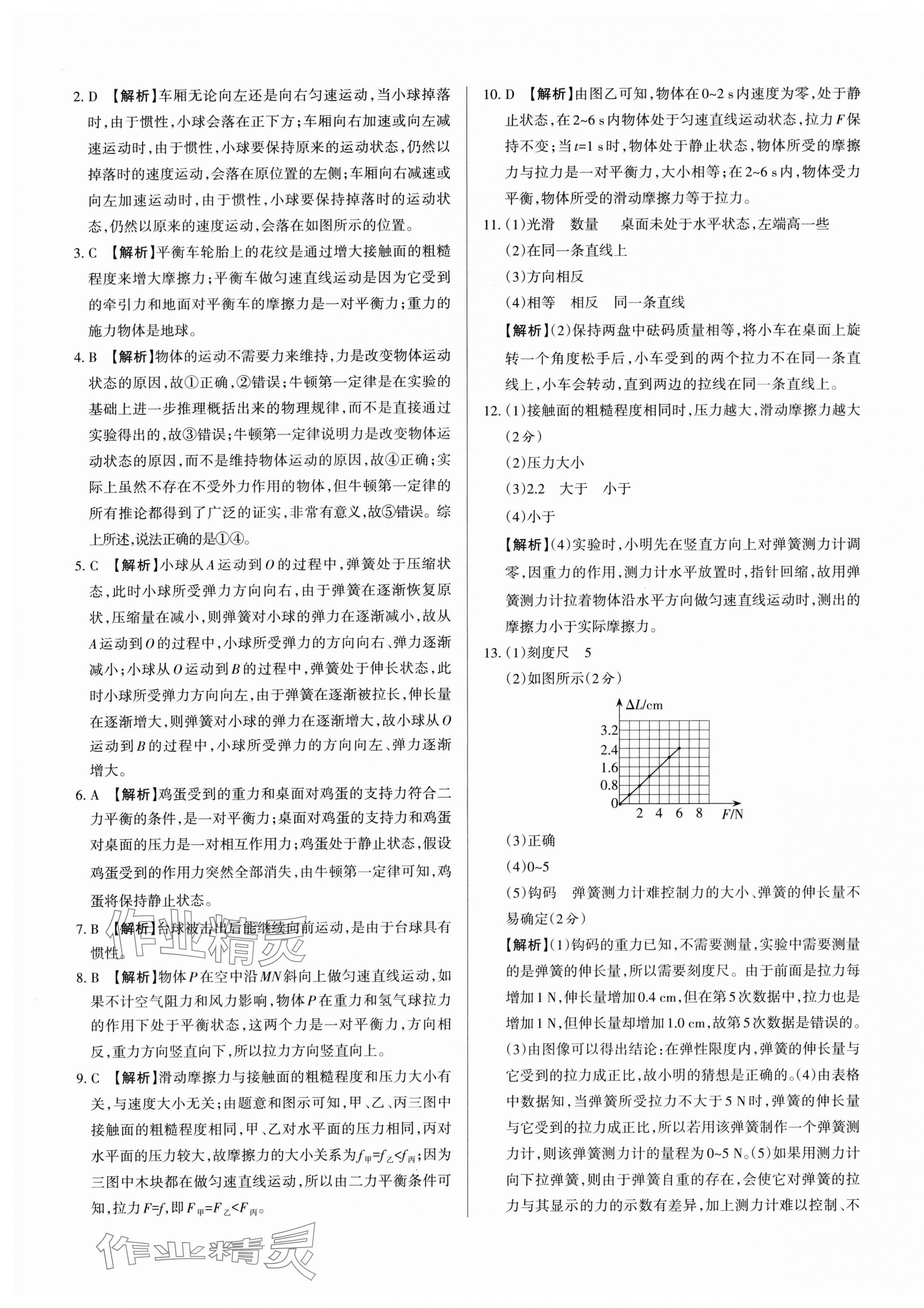 2024年山西名師原創(chuàng)試卷八年級(jí)物理下冊人教版 參考答案第5頁