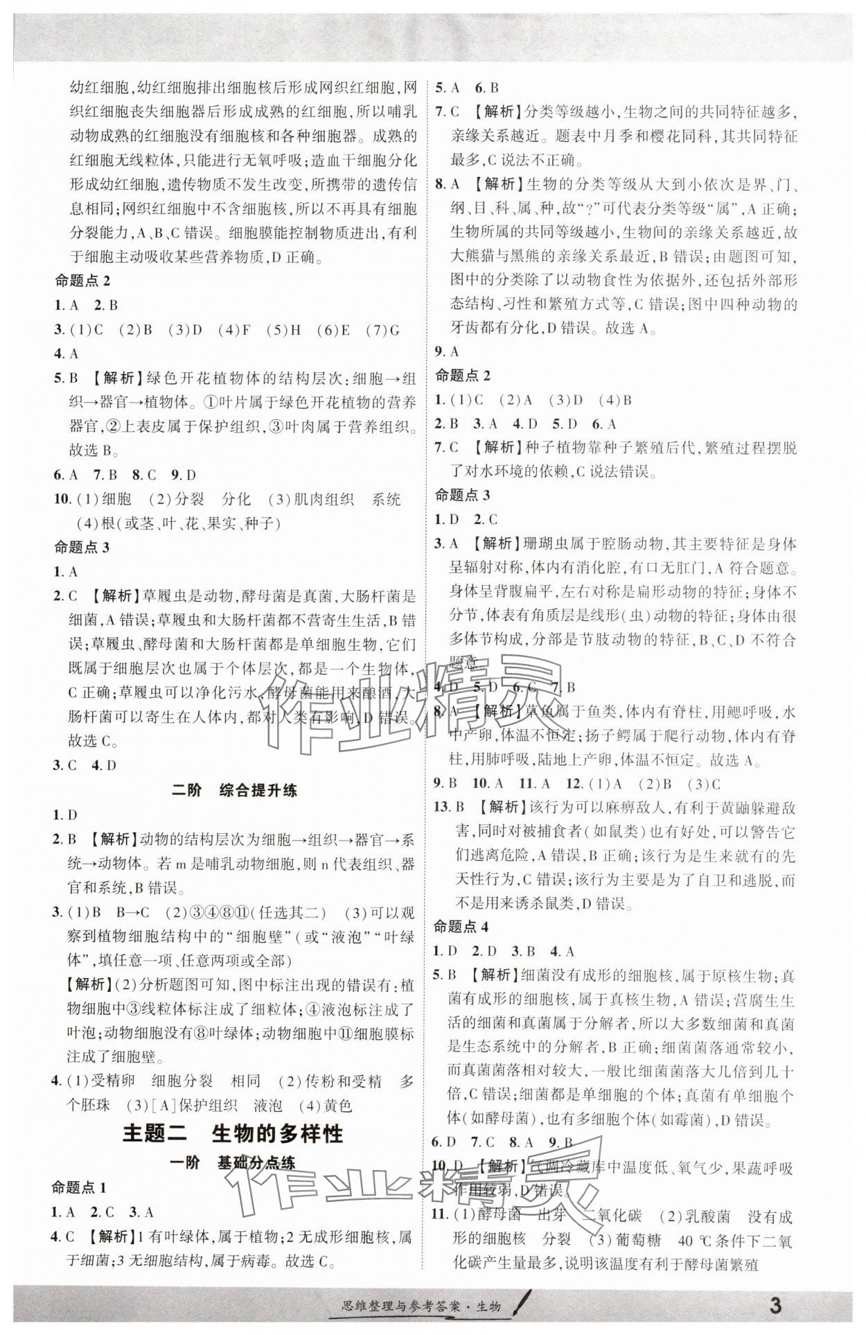 2025年一战成名考前新方案生物山东专版 参考答案第2页