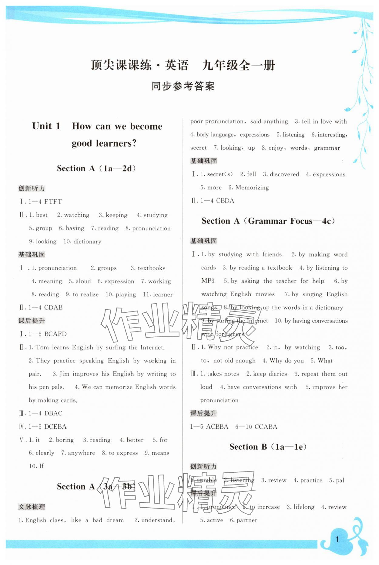 2025年顶尖课课练九年级英语全一册人教版 第1页