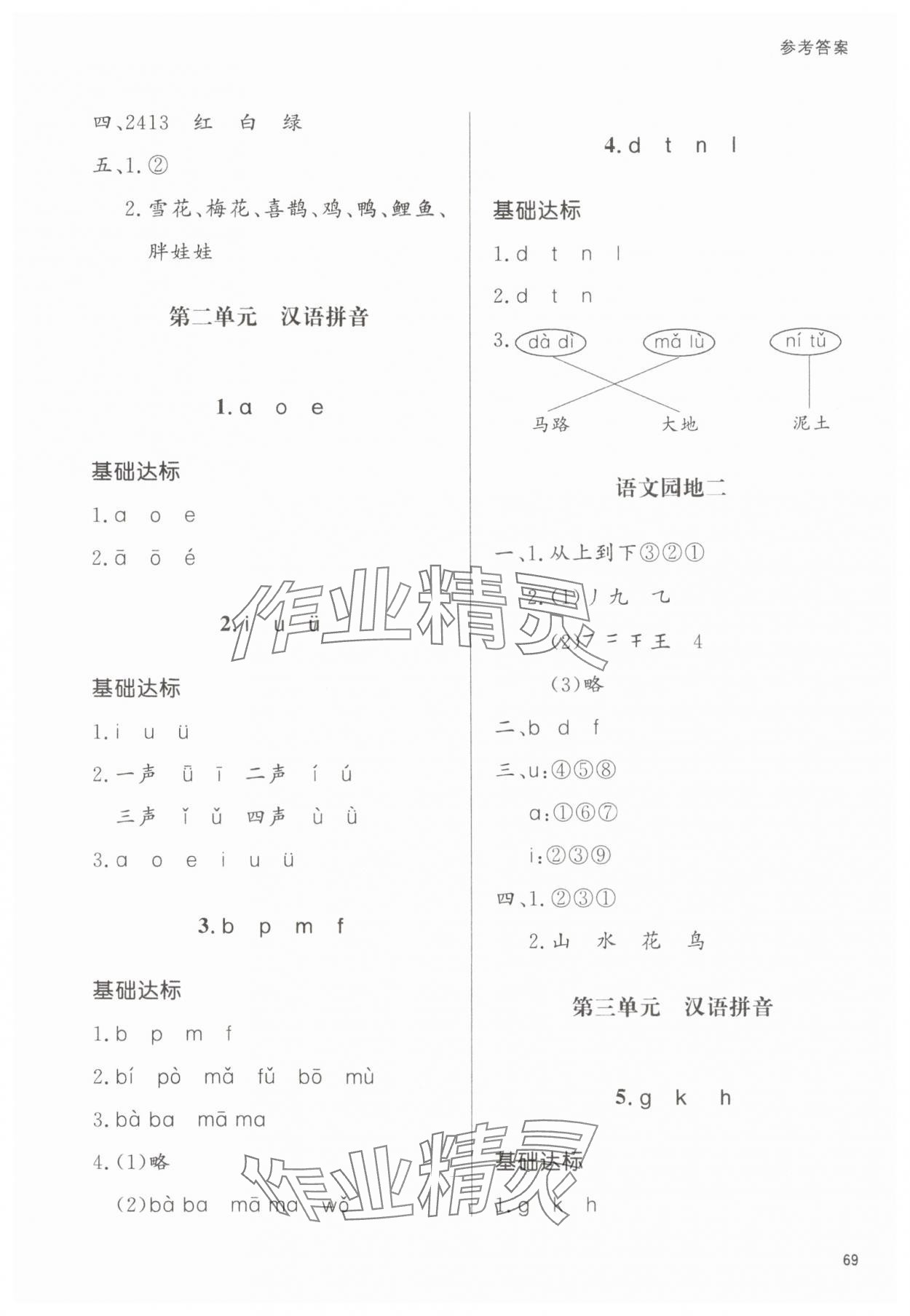 2025年同步练习册山东人民出版社一年级语文上册人教版 参考答案第2页