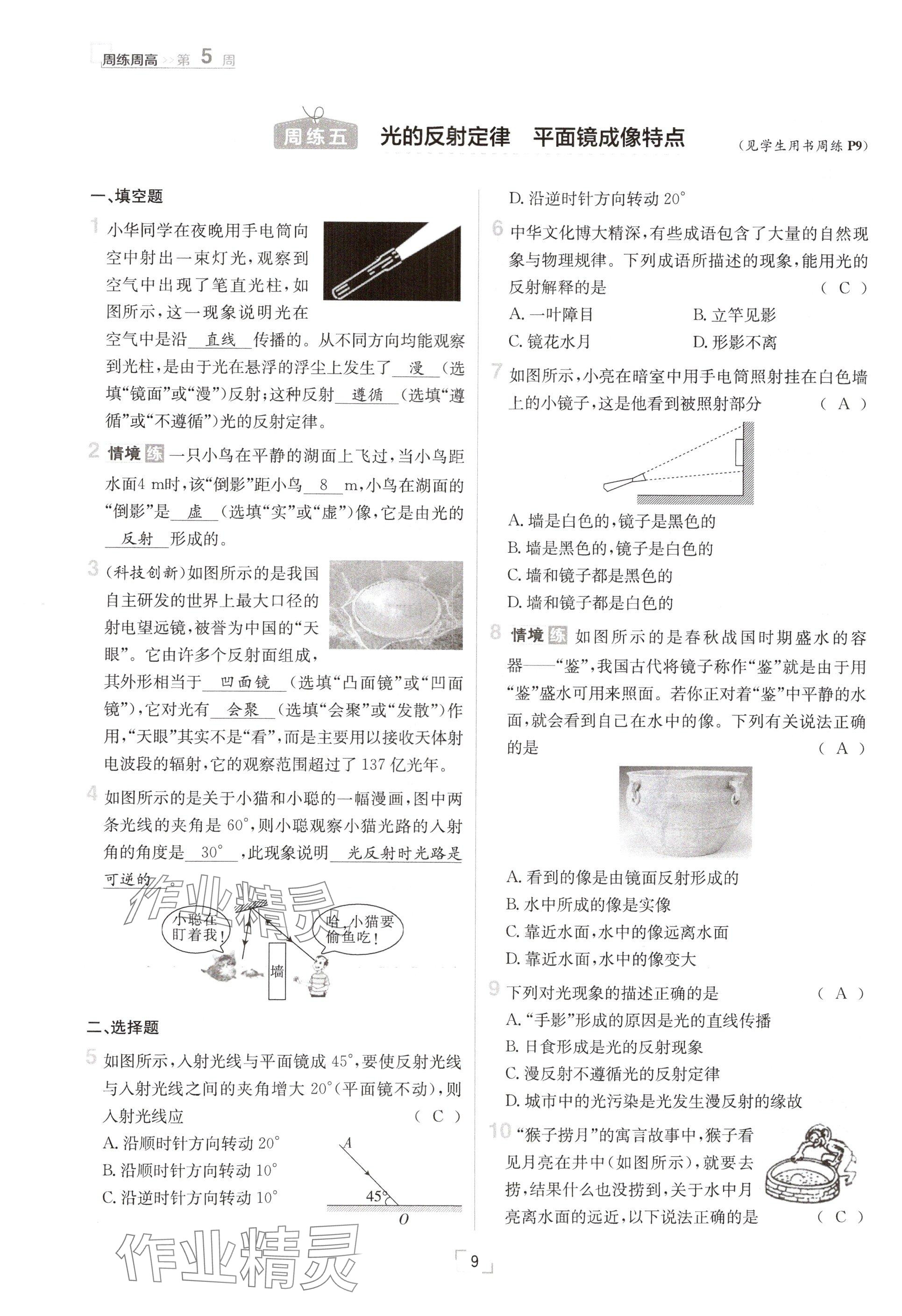 2024年日清周練八年級物理上冊滬粵版 參考答案第9頁