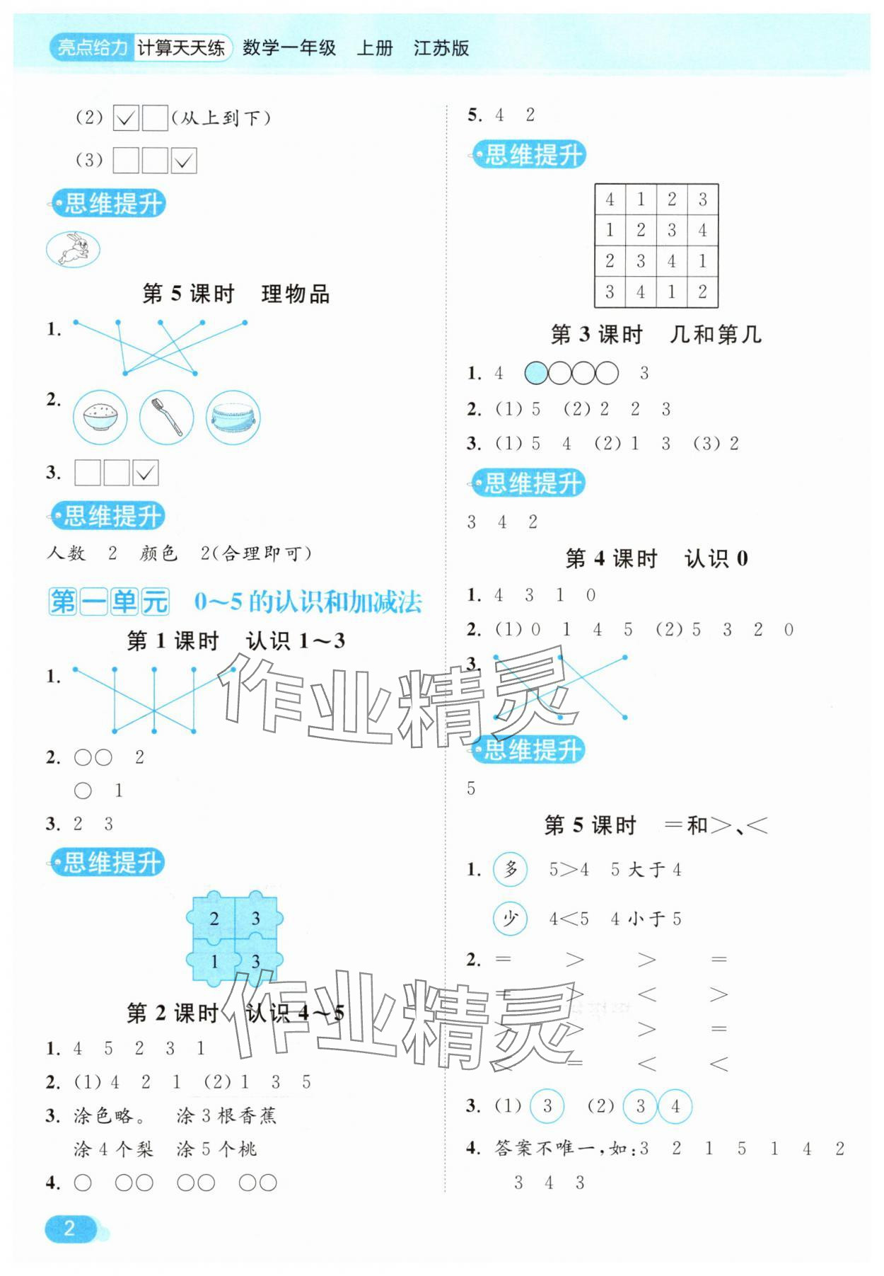 2025年亮點(diǎn)給力計(jì)算天天練一年級數(shù)學(xué)上冊蘇教版 第2頁