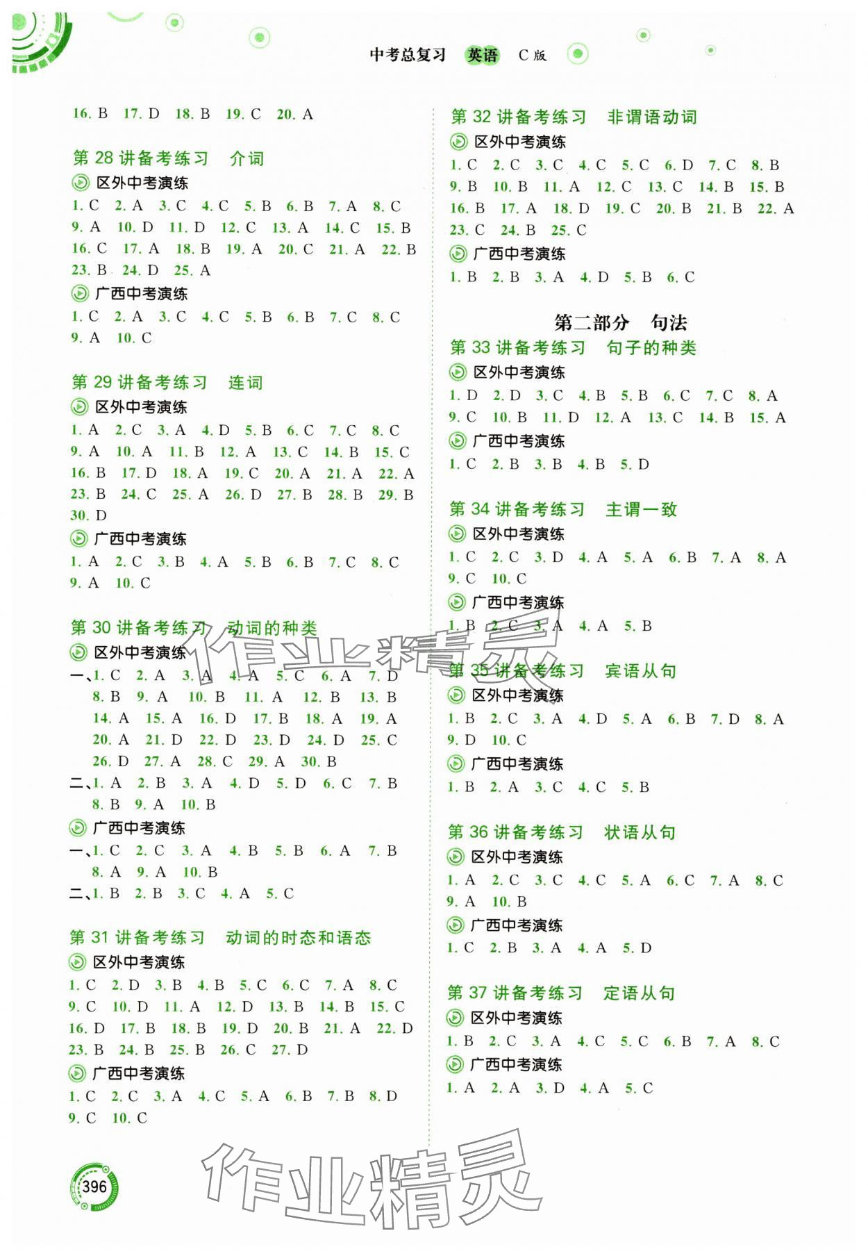 2024年中考先鋒中考總復(fù)習(xí)英語(yǔ)中考C版譯林版 參考答案第5頁(yè)