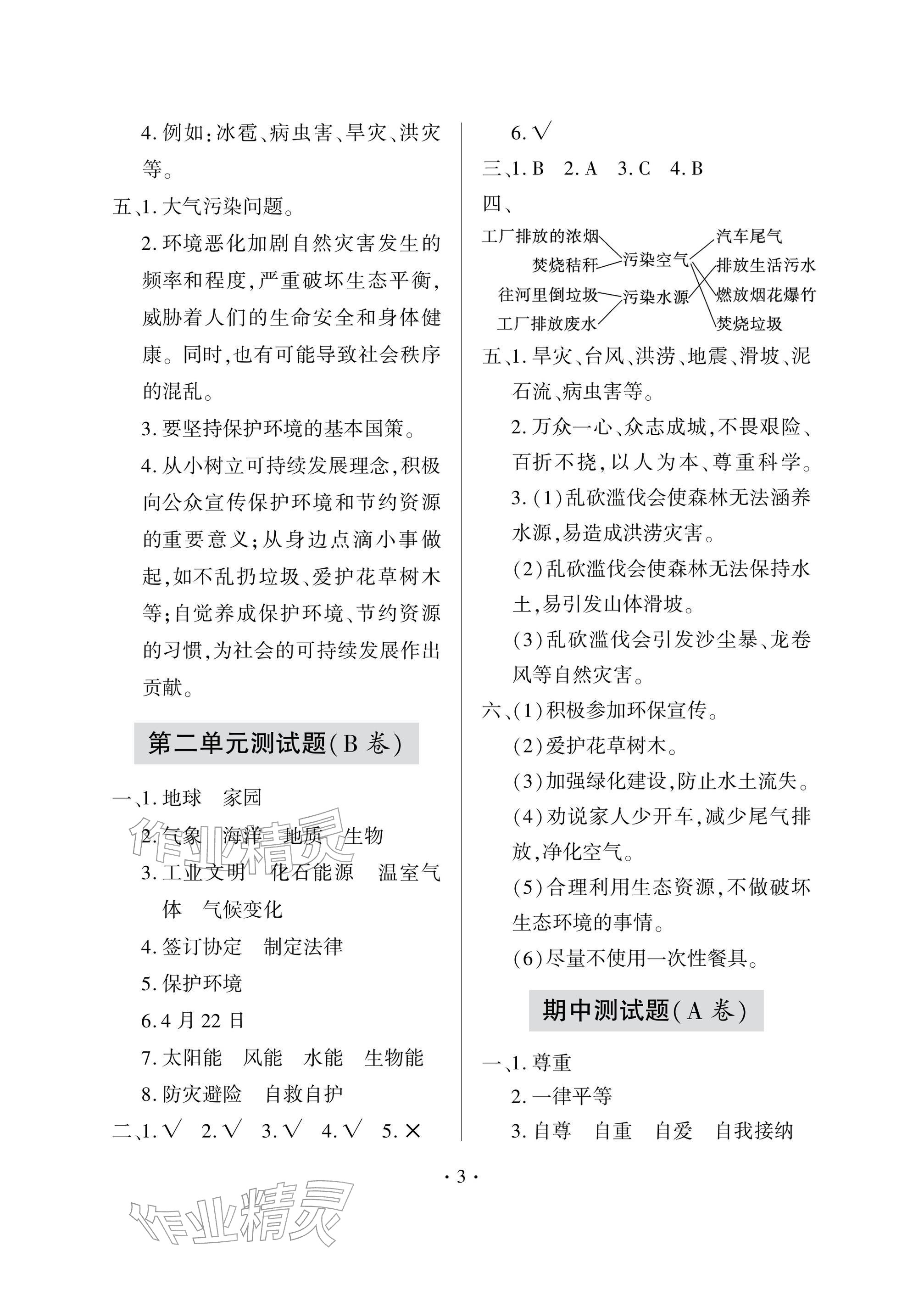 2026年单元自测试卷青岛出版社六年级道德与法治下册人教版&nbsp;参考答案第3页