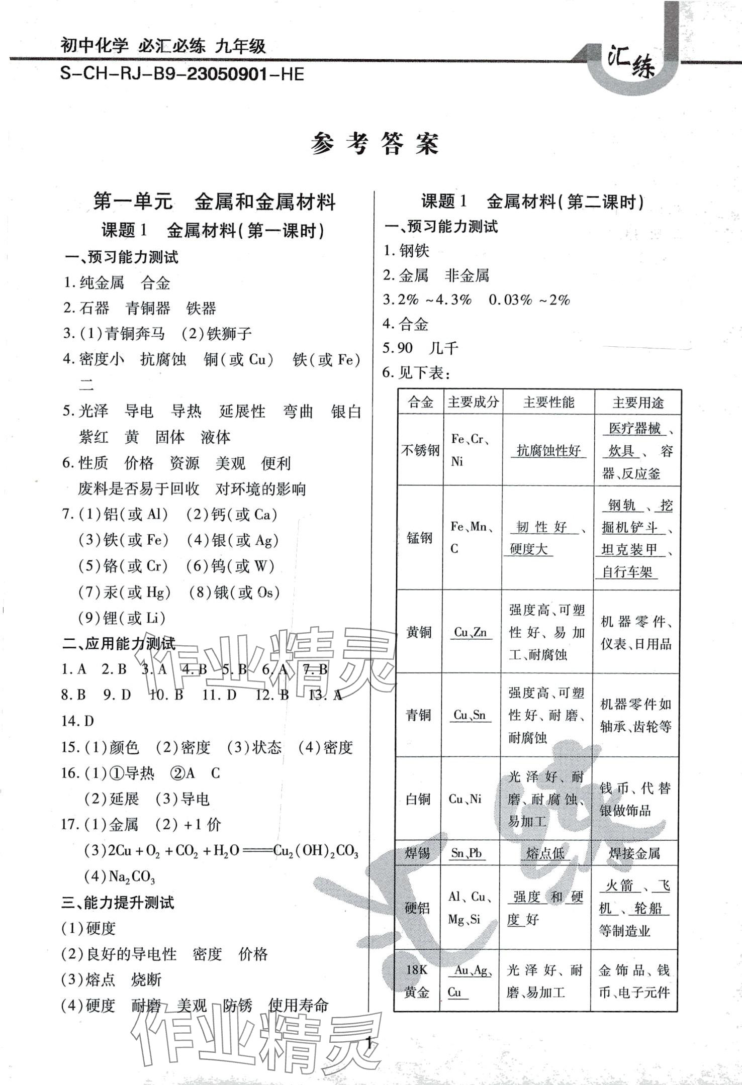 2024年必匯必練九年級(jí)化學(xué)下冊(cè)人教版 第1頁(yè)