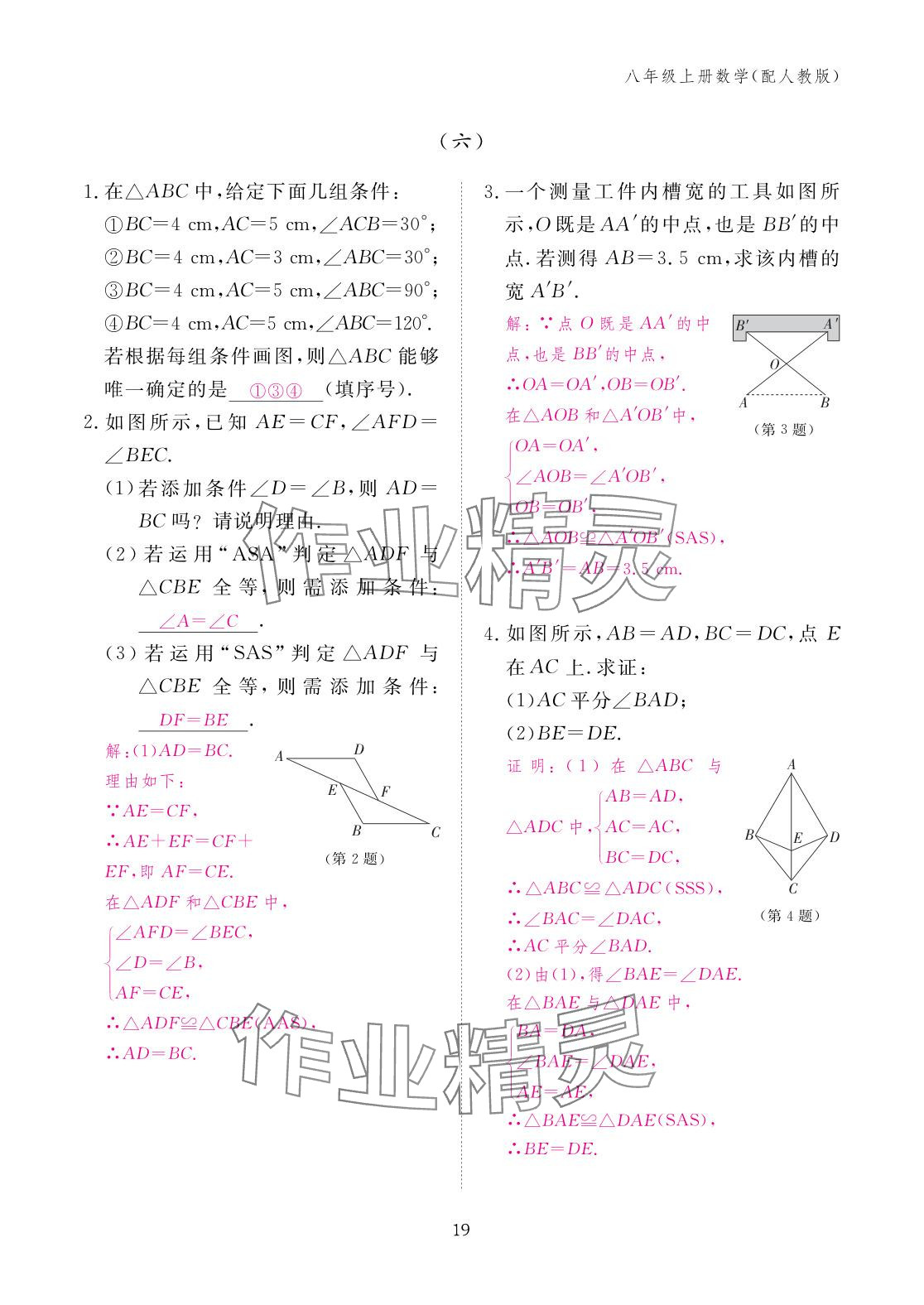 2025年作業本江西教育出版社八年級數學上冊人教版 參考答案第19頁