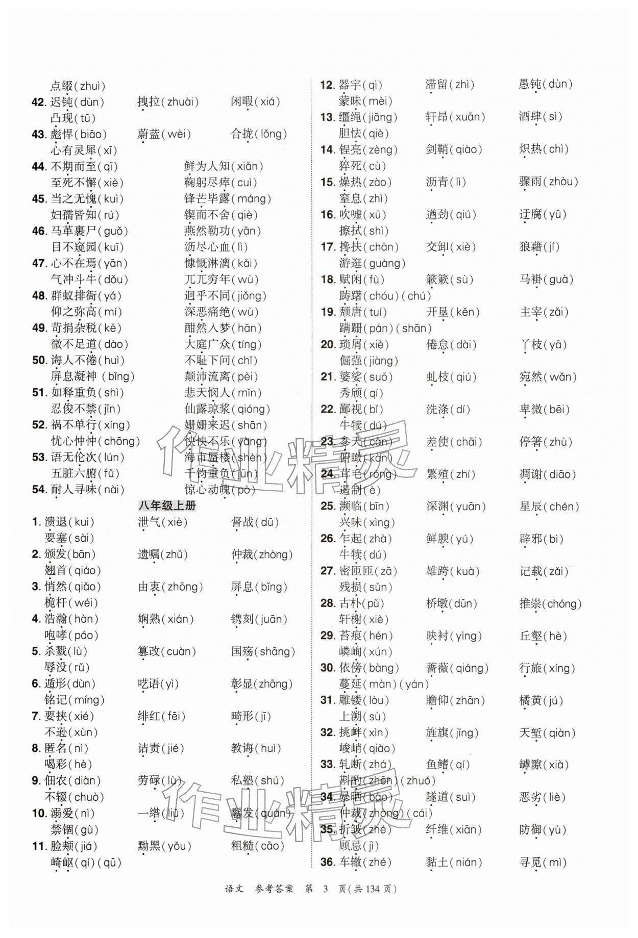 2026年中考高效复习学与教语文广州专版&nbsp;参考答案第3页