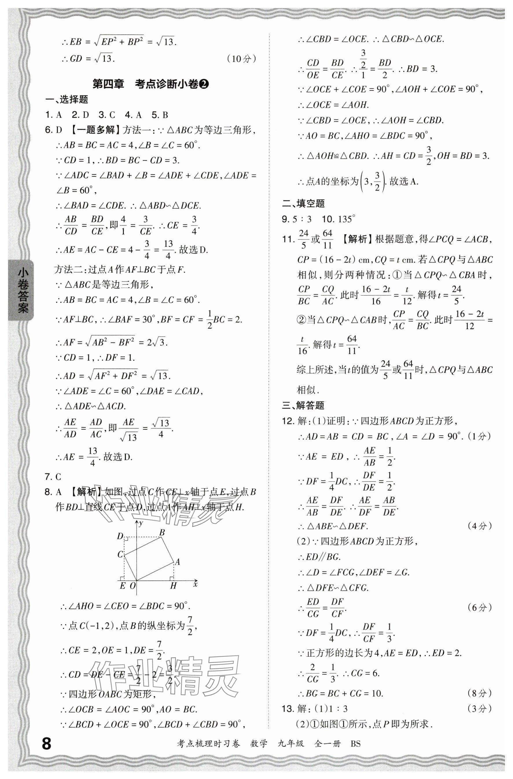 2024年王朝霞考点梳理时习卷九年级数学全一册北师大版 参考答案第8页