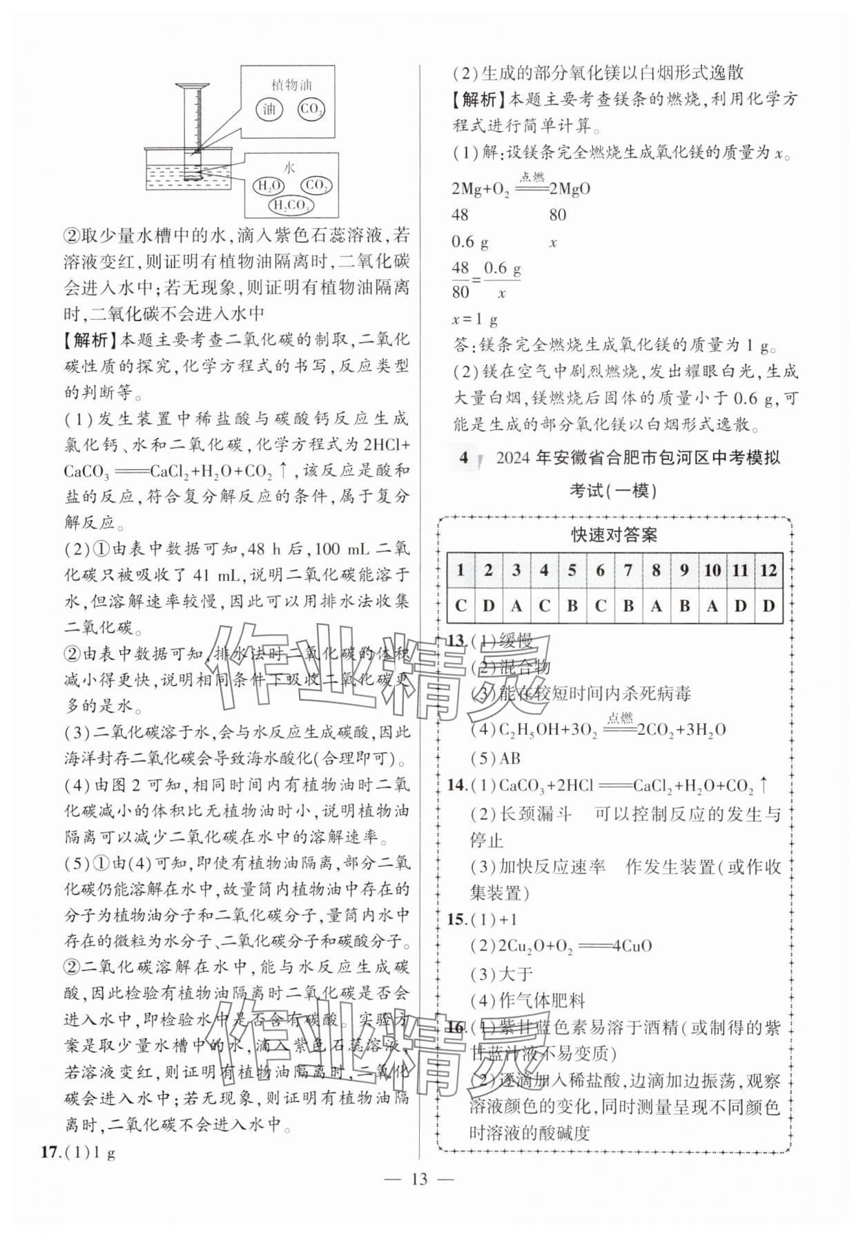 2025年秒殺中考安徽中考化學安徽專版 參考答案第13頁