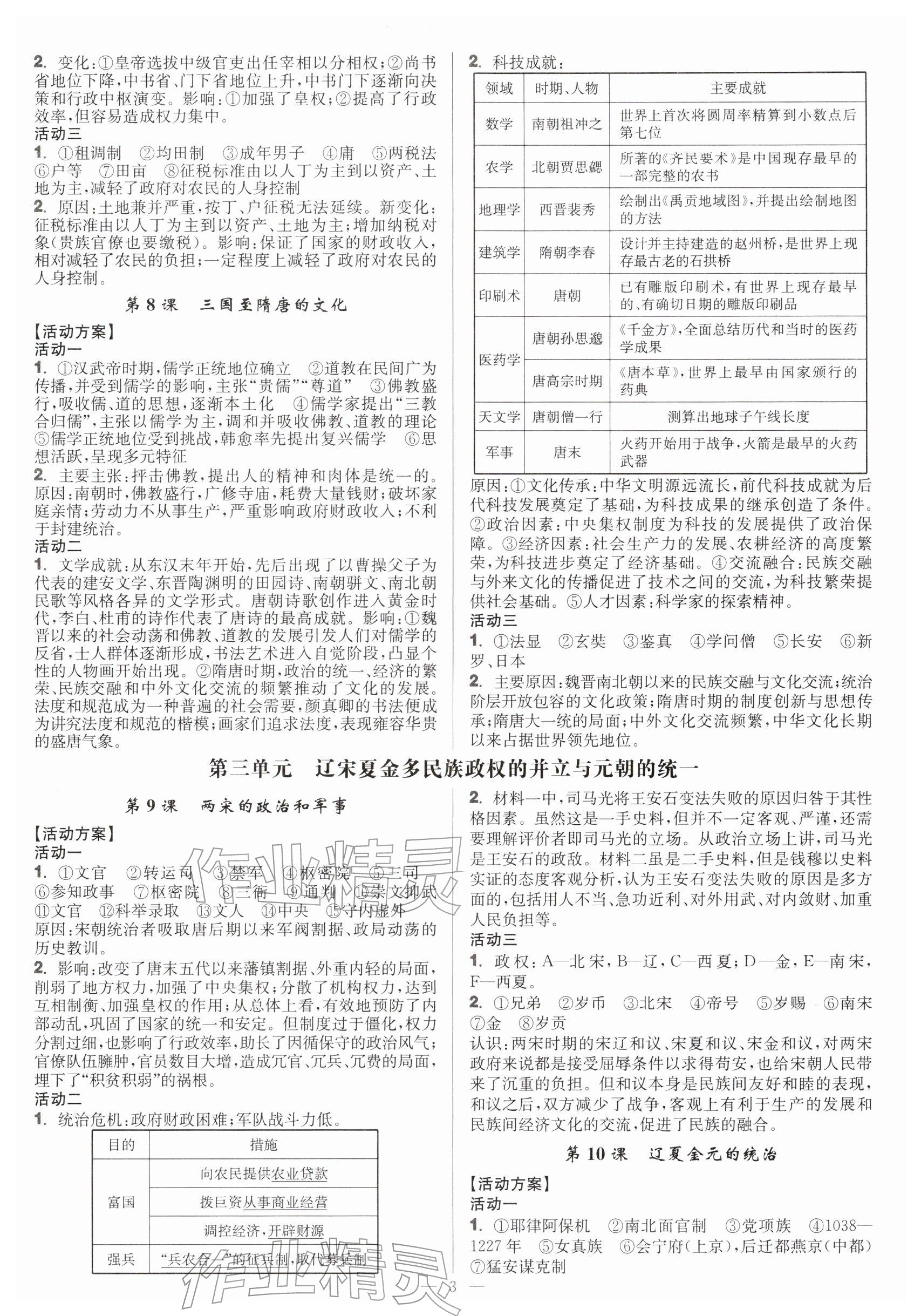 2025年活动单导学课程高中历史必修上册 参考答案第3页