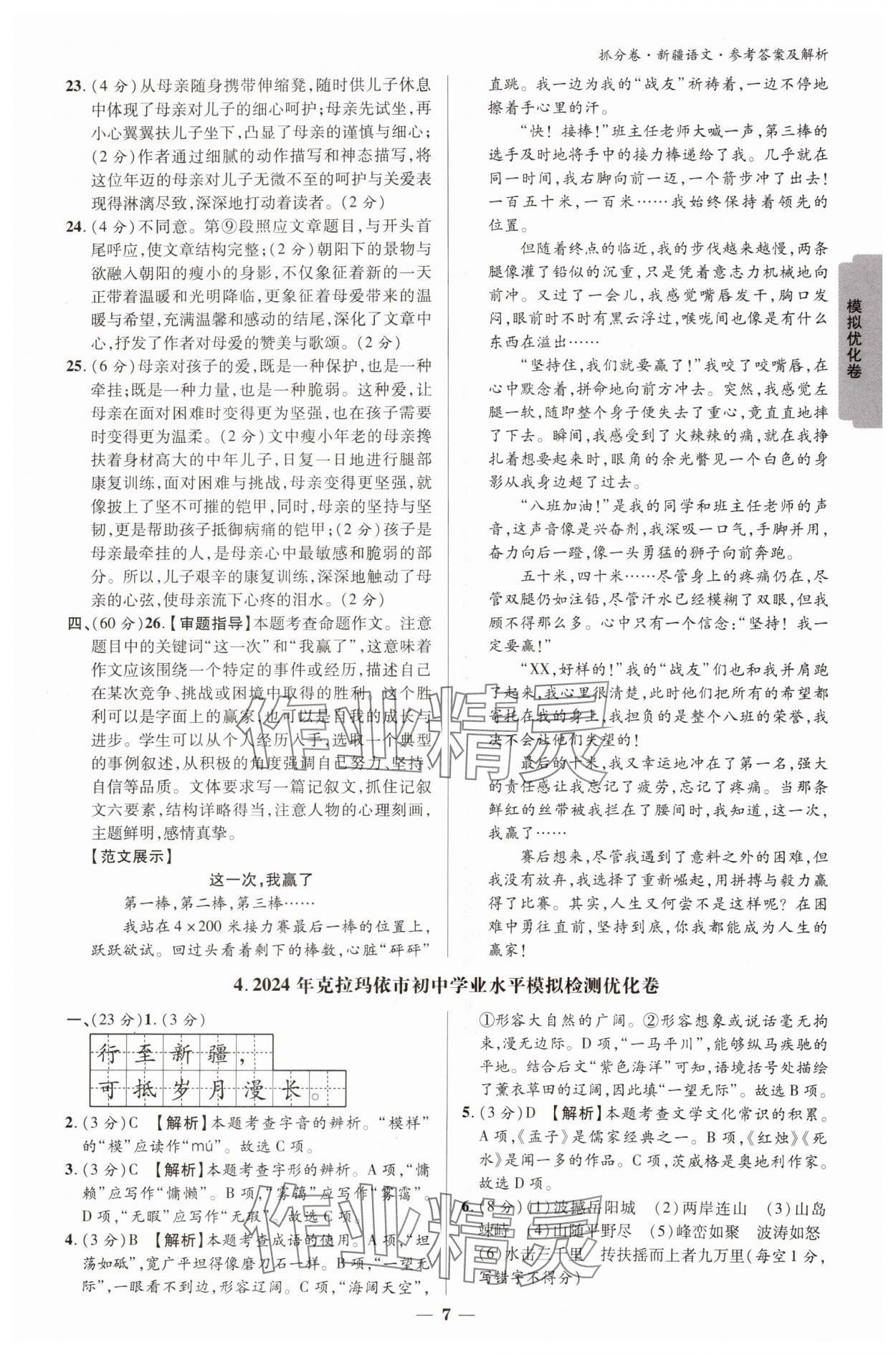 2025年抓分卷语文新疆专版&nbsp;参考答案第6页