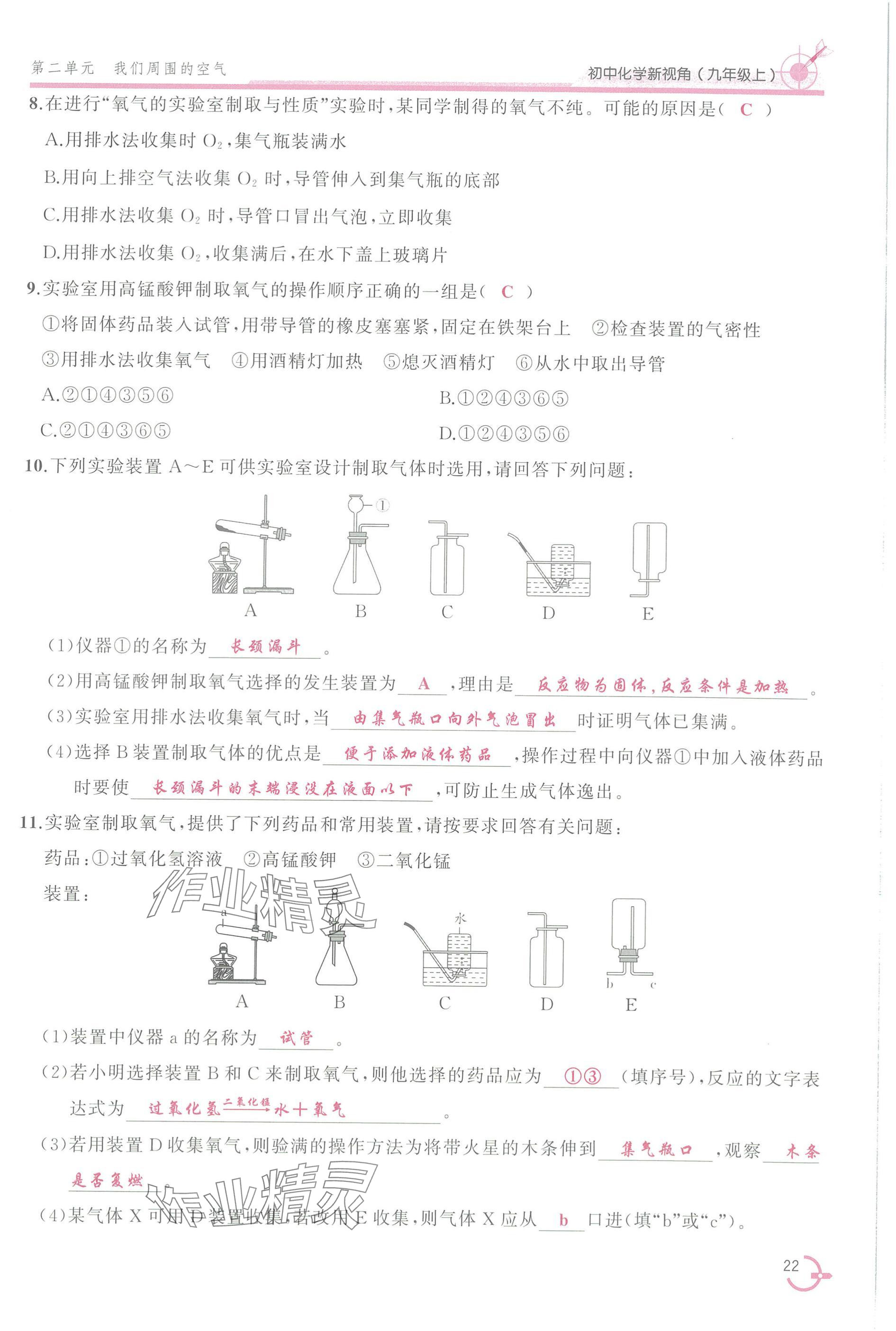 2025年新视角教辅系列丛书九年级化学上册人教版 参考答案第22页