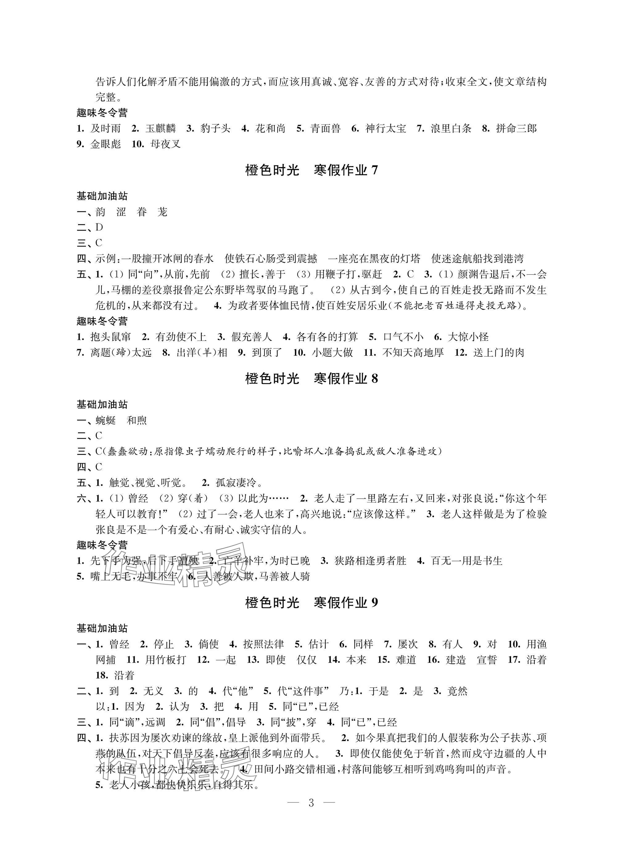 2025年橙色時光寒假作業九年級合訂本 參考答案第3頁