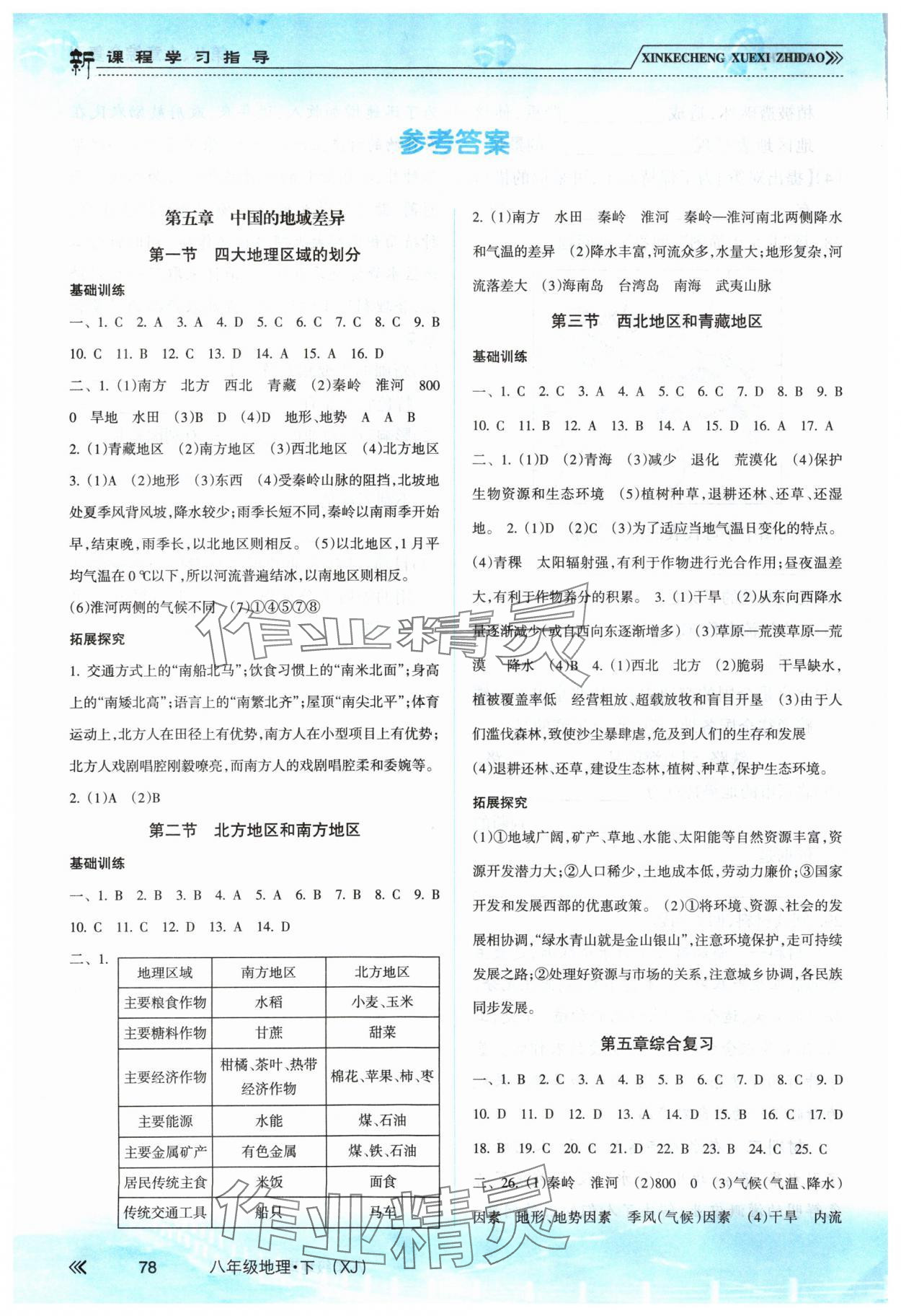 2024年新課程學(xué)習(xí)指導(dǎo)南方出版社八年級(jí)地理下冊湘教版 參考答案第1頁